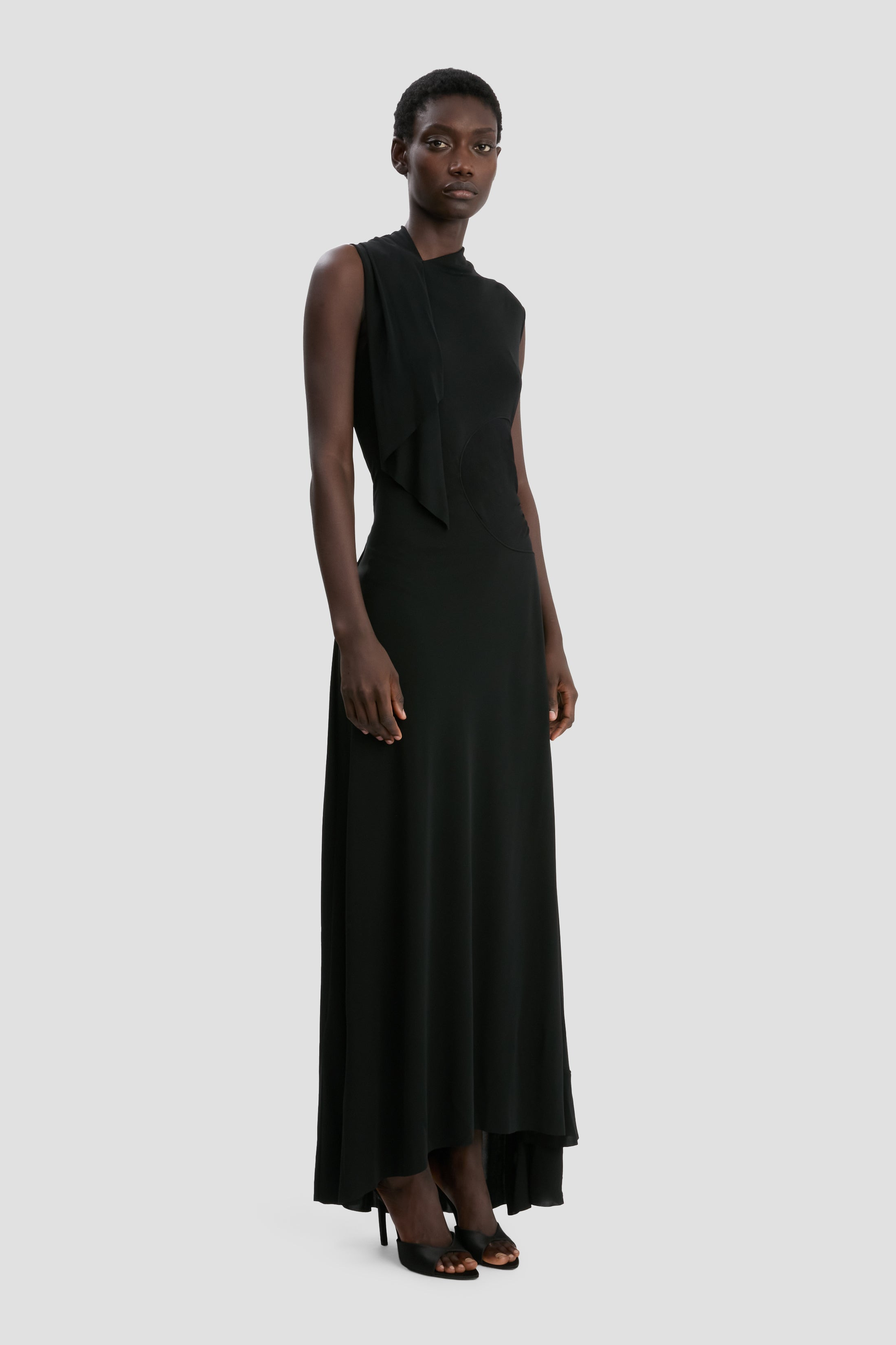Sleeveless Draped Panel Dress In Black - 3