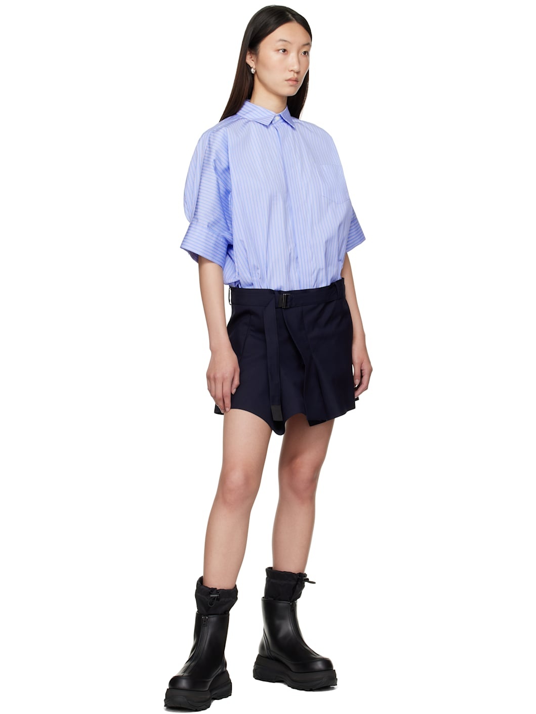 Blue Poplin & Suiting Minidress - 4