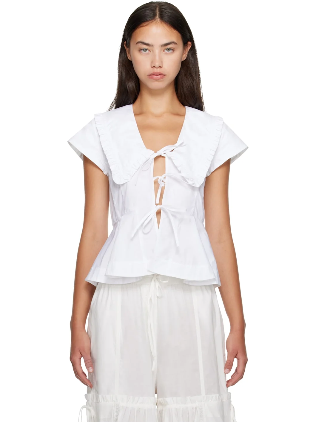 White Cotton Poplin Blouse - 1
