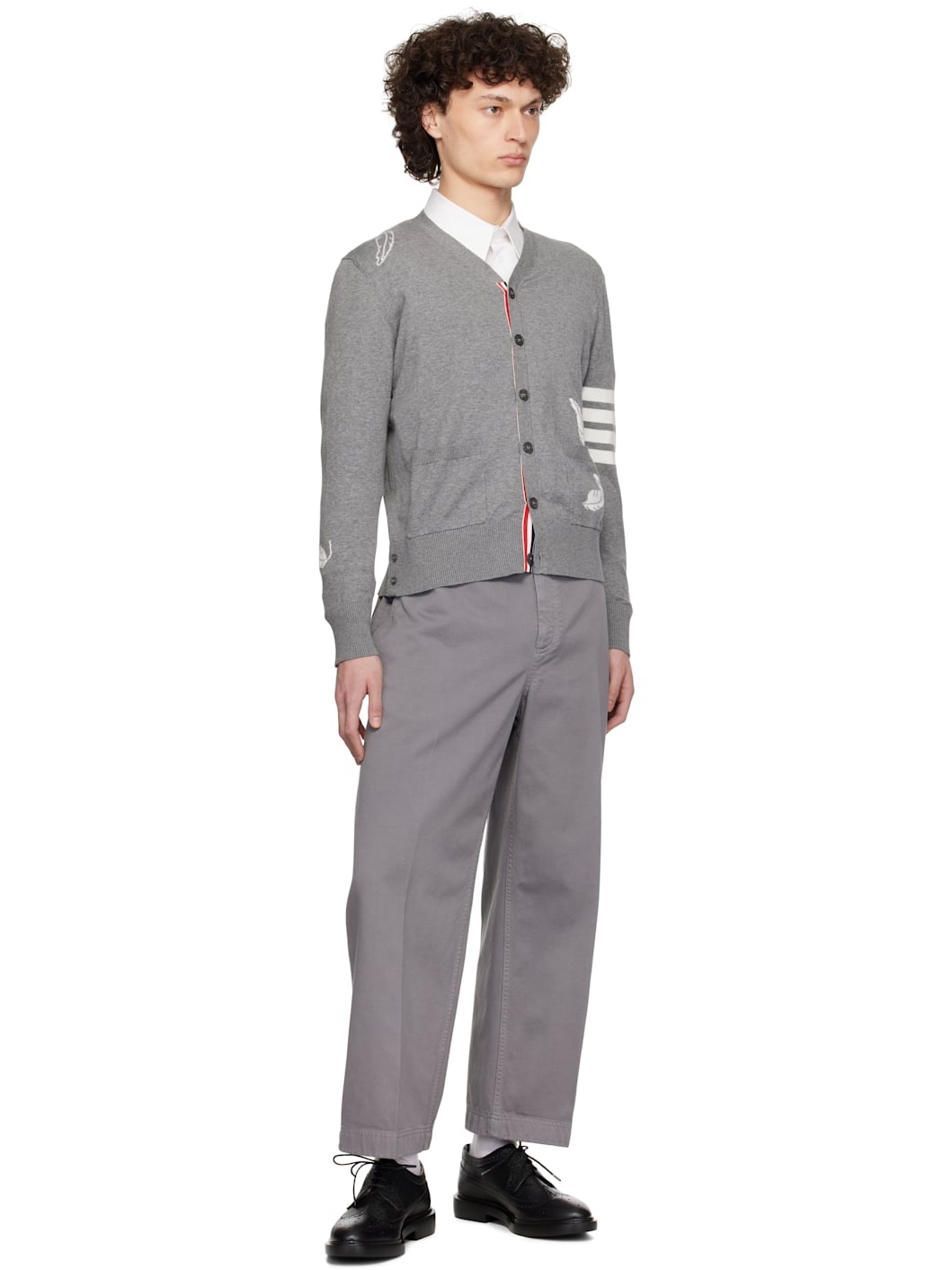 Gray Feather High V-Neck Cardigan - 4
