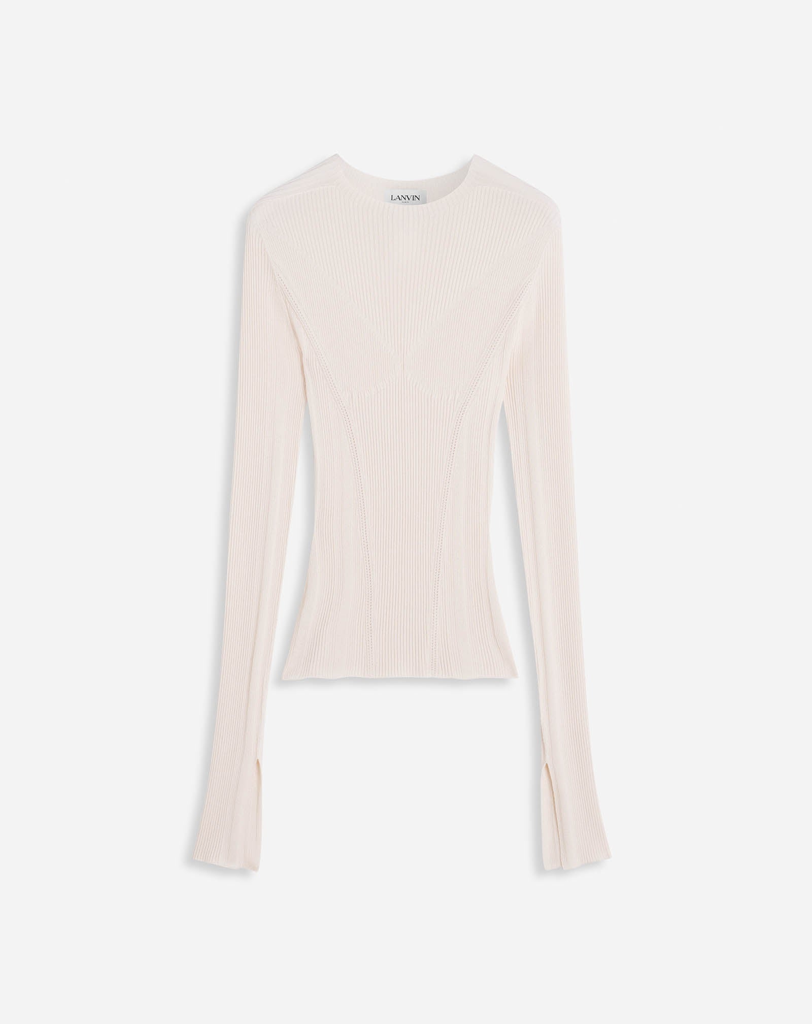 ROUND NECK LONG SLEEVE RIBBED TOP IN SILK AND CASHMERE - 1