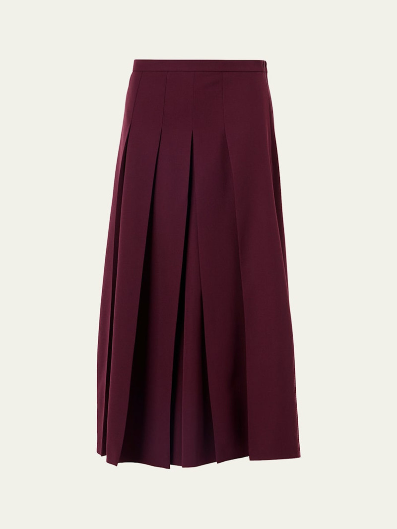 Wool Gabardine Pleated Midi Skirt 1