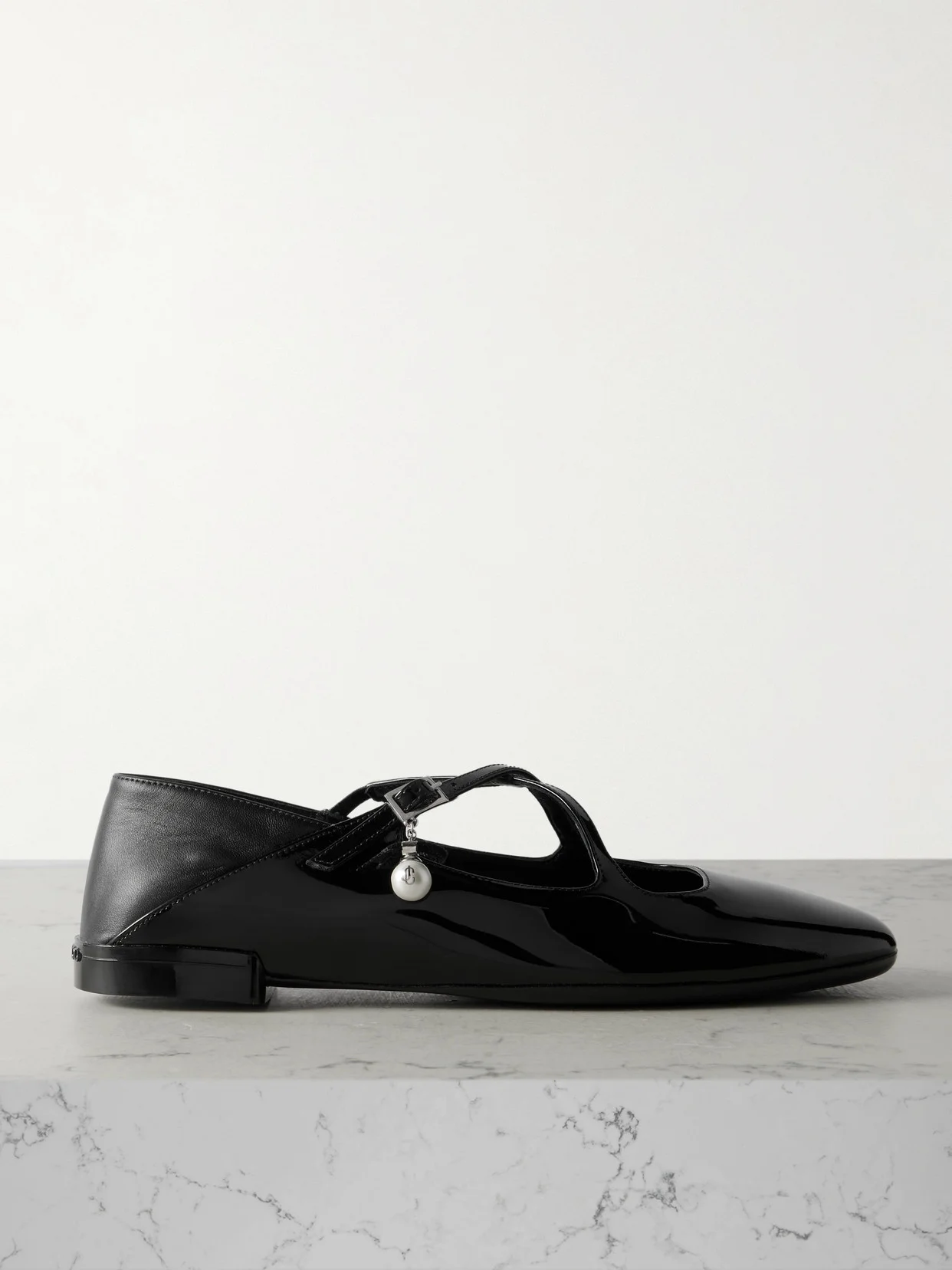 Eleri Collapsible-heel Embellished Patent-leather Ballet Flats - 1