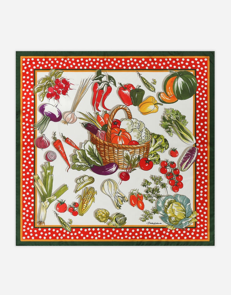 Vegetable-print twill scarf (70 x 70) - 1