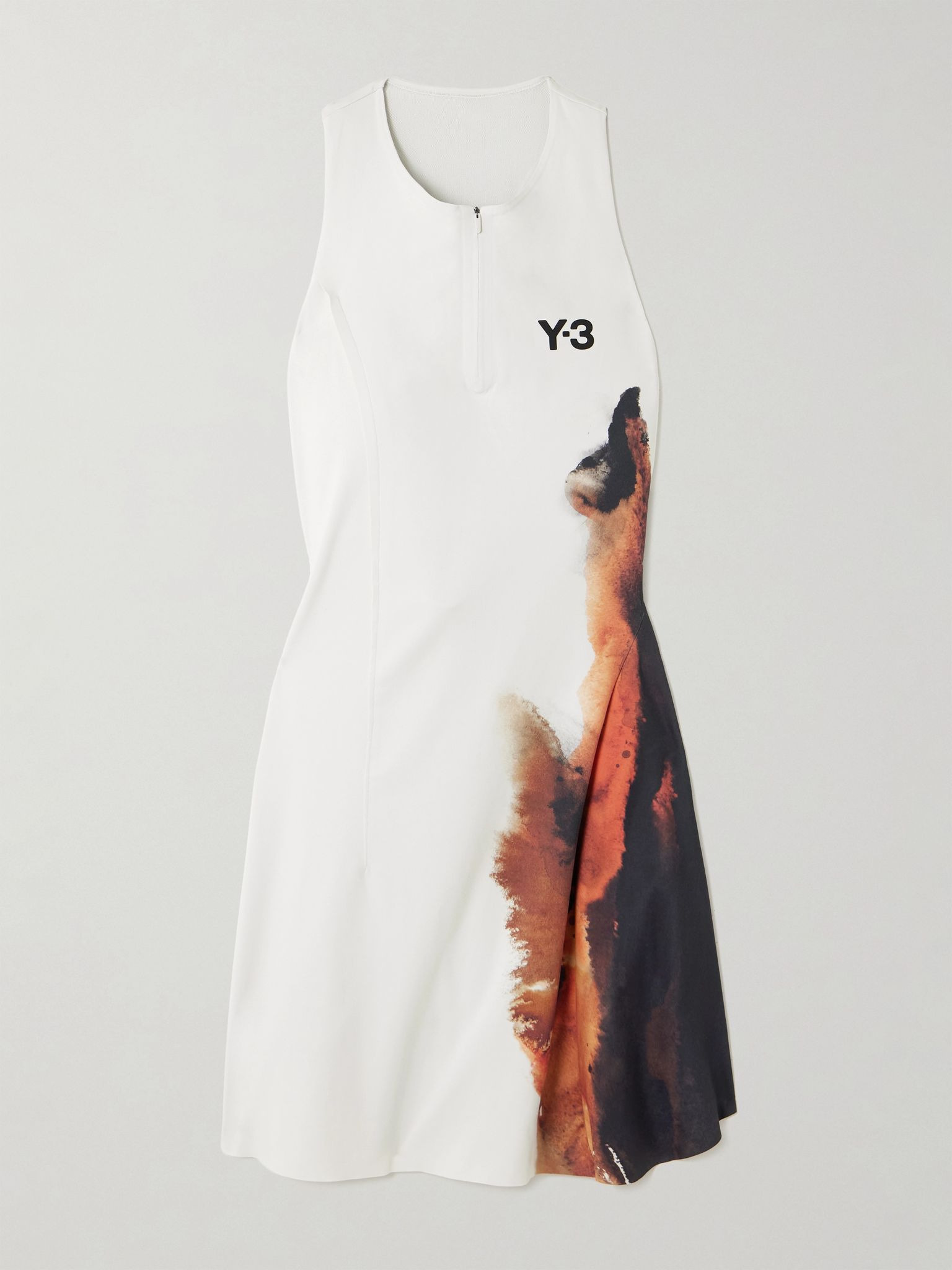 + Y-3 cutout appliquéd printed recycled stretch-jersey tennis dress White - 1