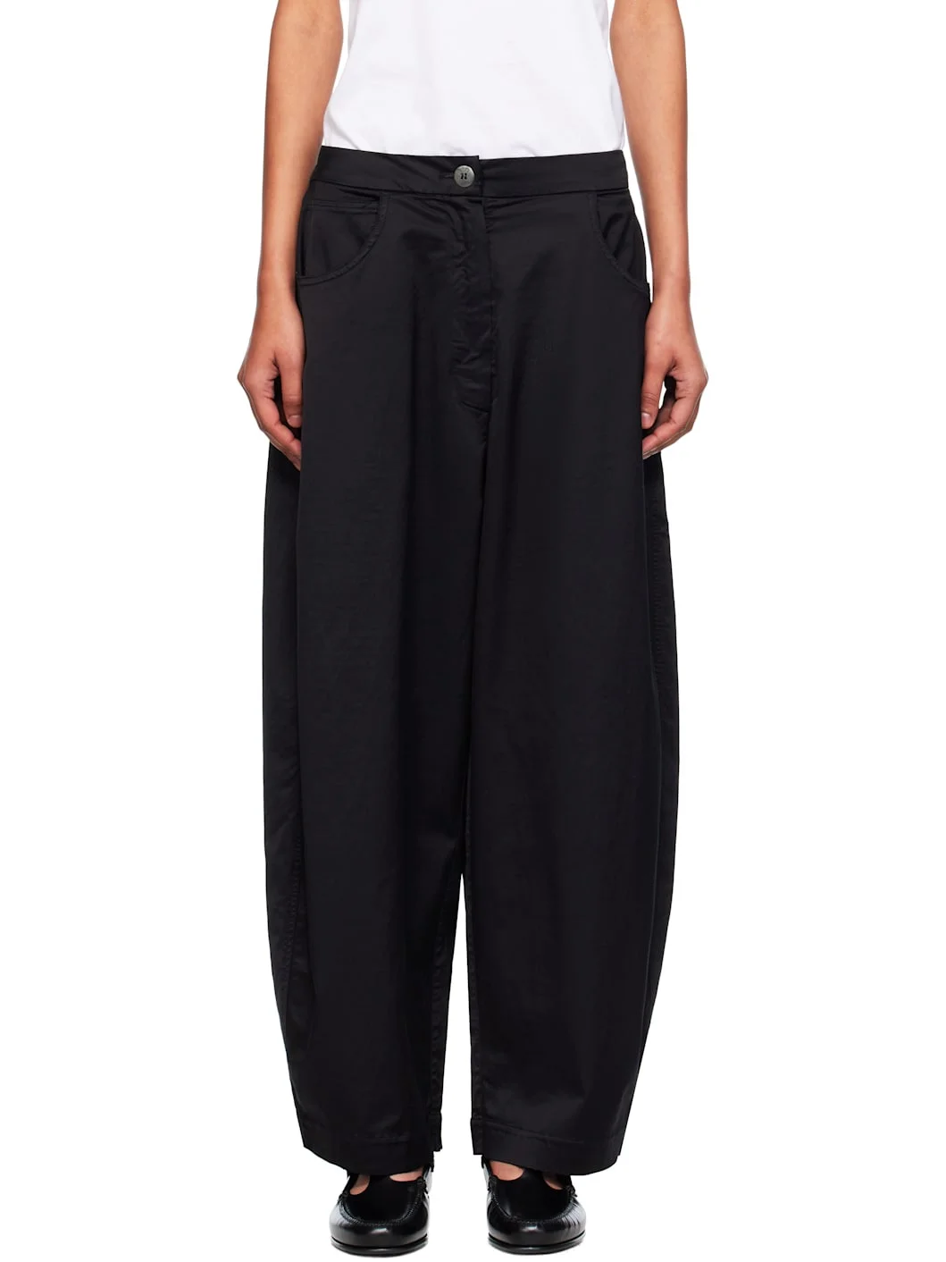 Black Satin Curved Trousers - 1