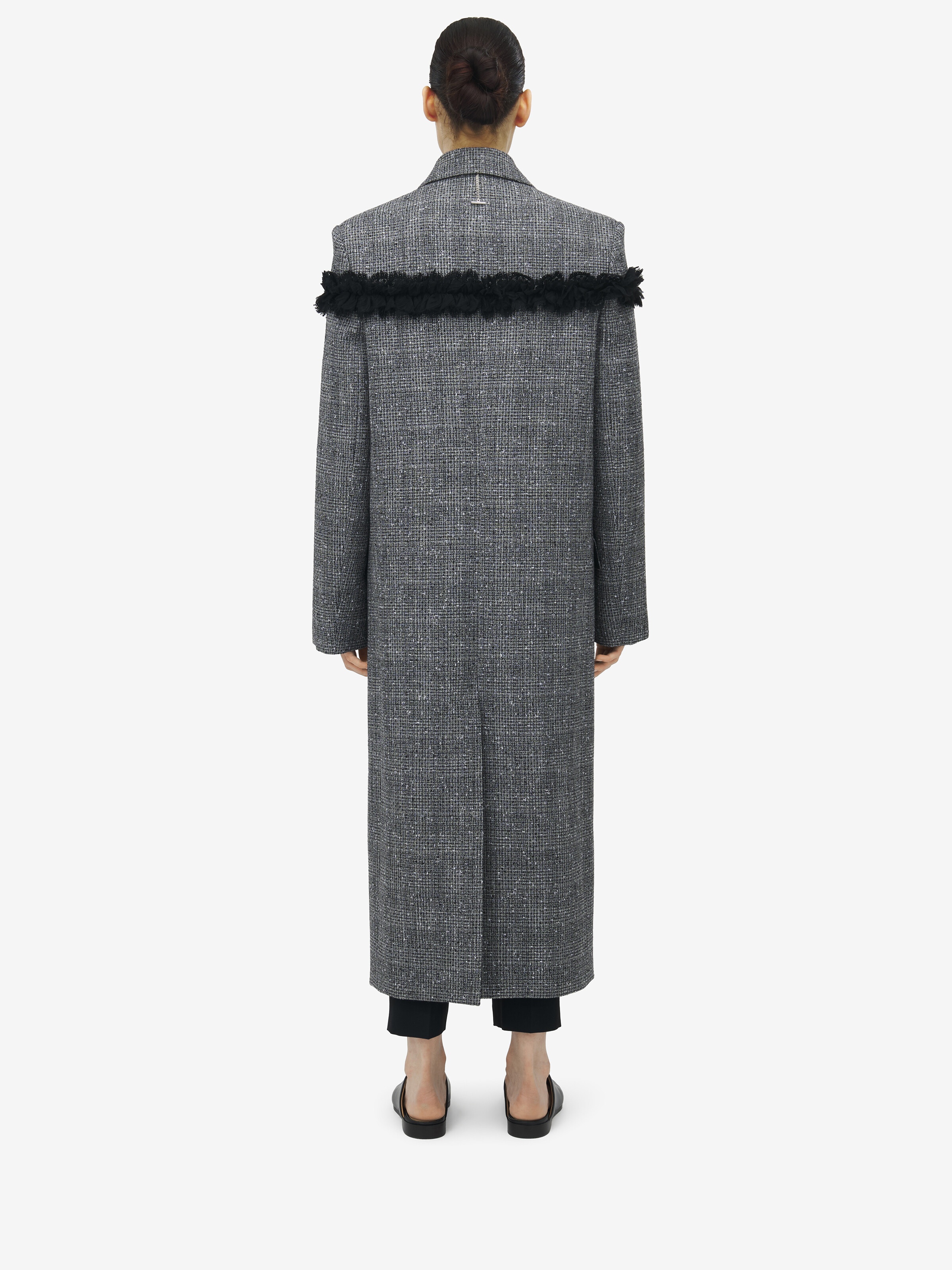 Slashed Creponne Detail Tweed Check Coat - 4