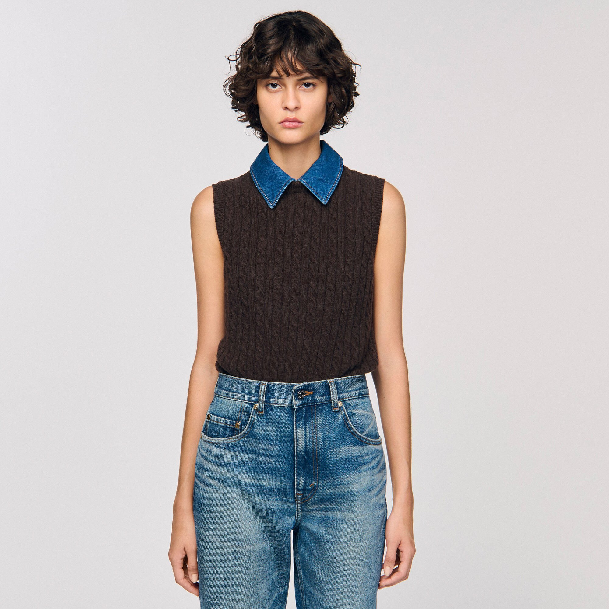 KNIT AND DENIM SWEATER - 4