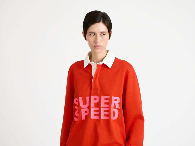 'SUPER SPEED' RUGBY POLO TOP IN BRIGHT RED 4