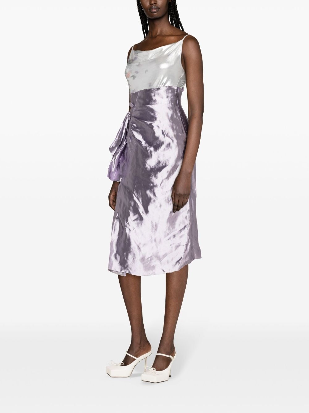 drape-detailed satin midi skirt - 3