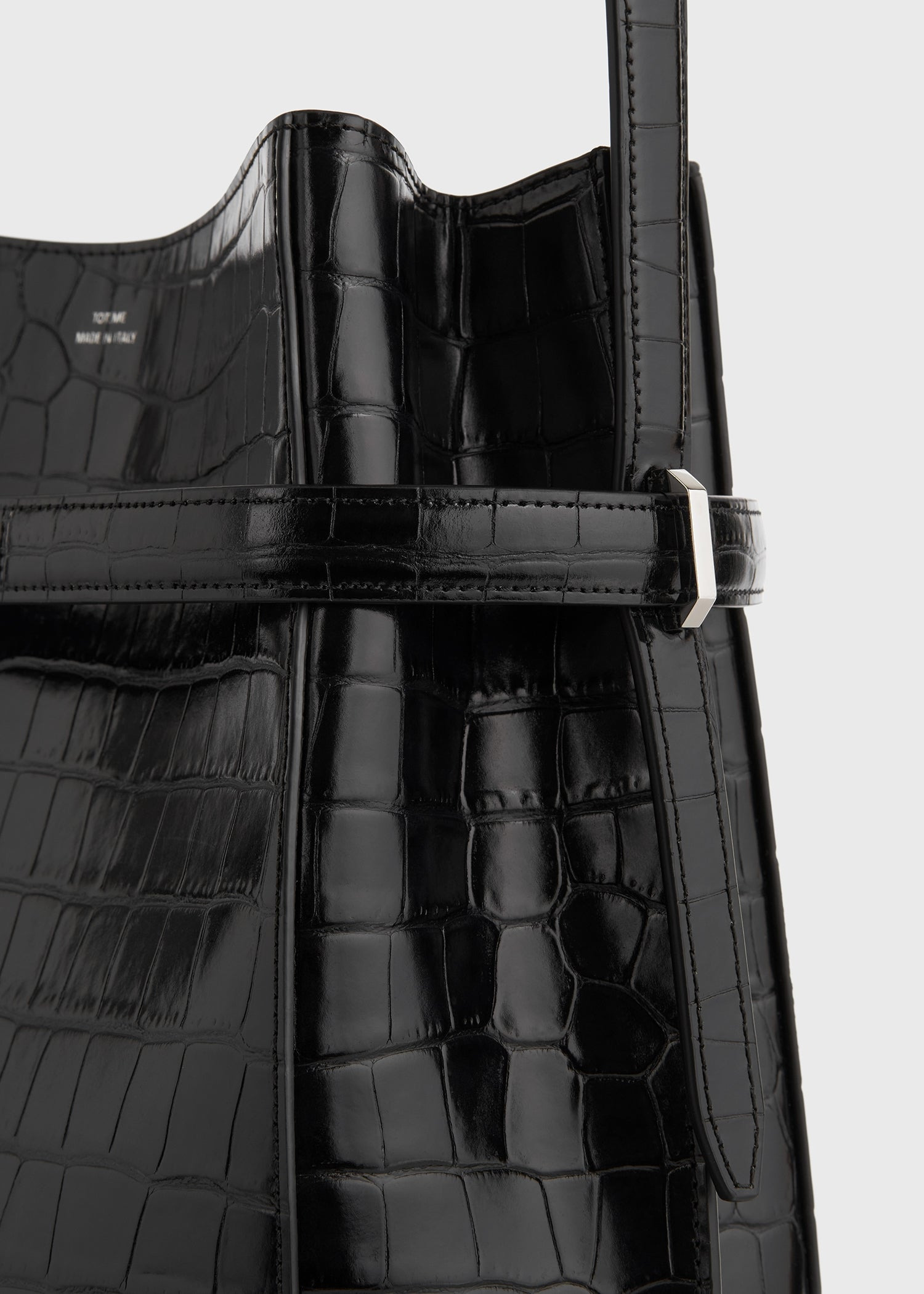 Belted croco-embossed bucket bag black - 6