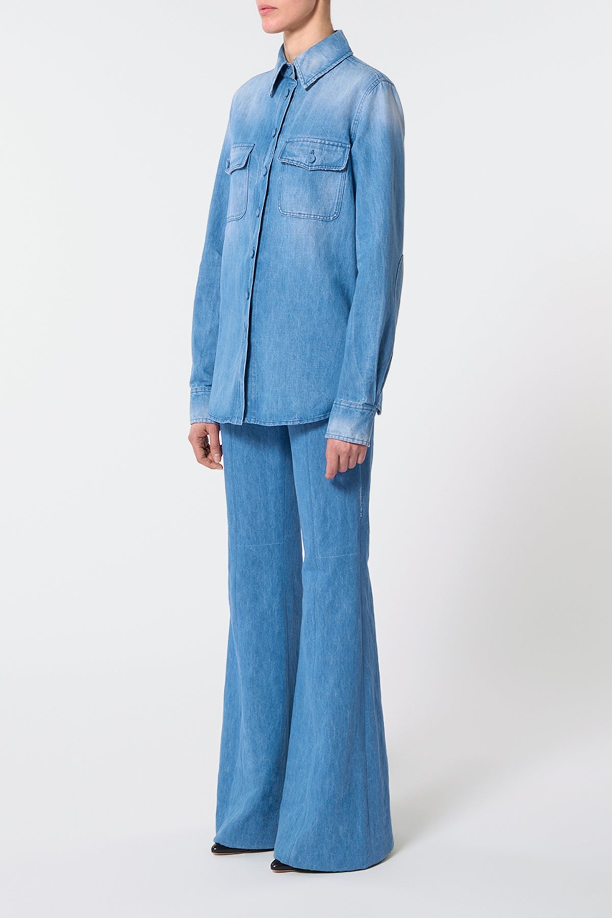 John Austin Shirt in Light Blue Denim Recycled Cotton Linen - 3