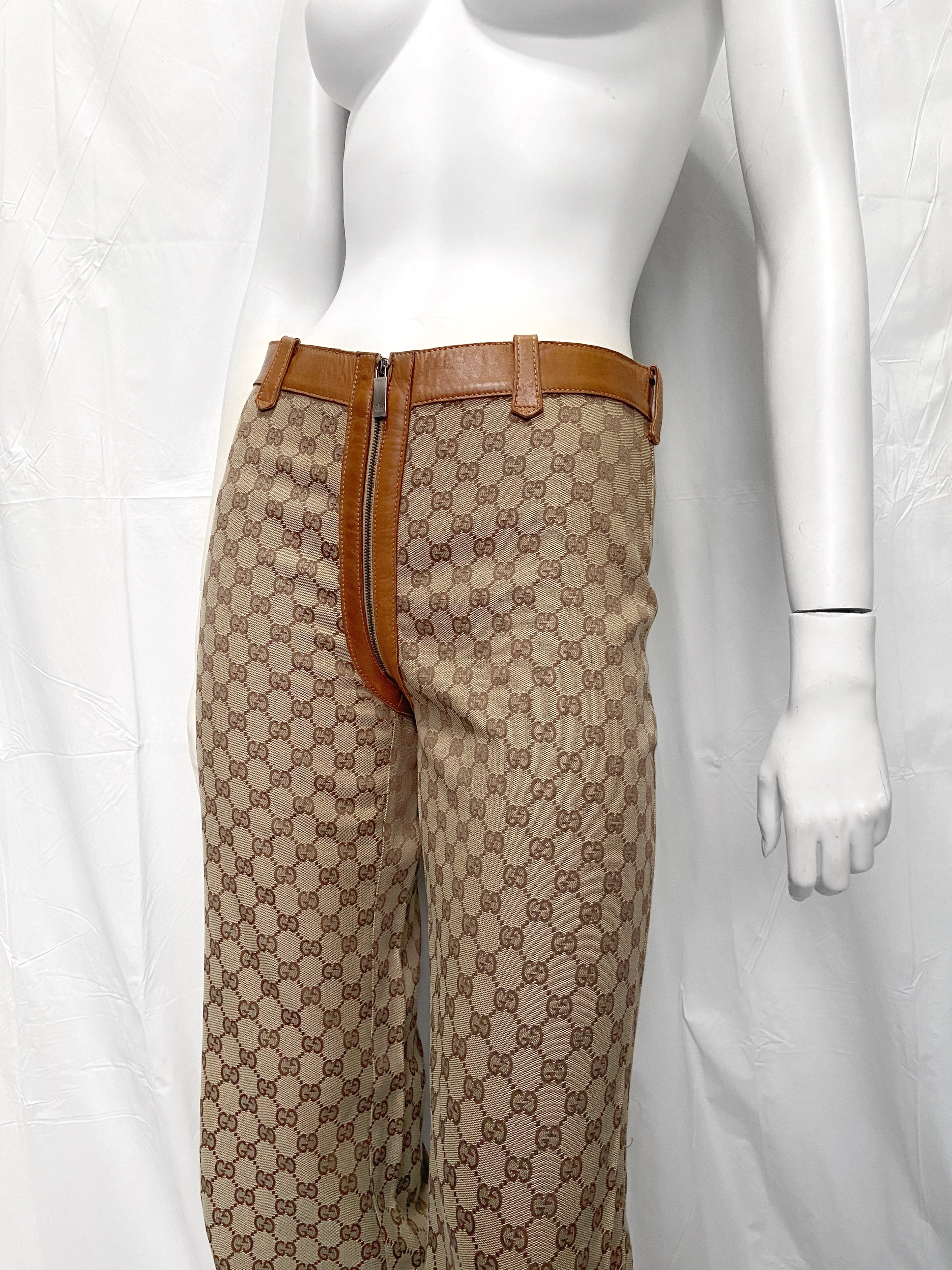 GUCCI Gucci Fall 2000 Tom Ford Brown Monogram Zipper Flared