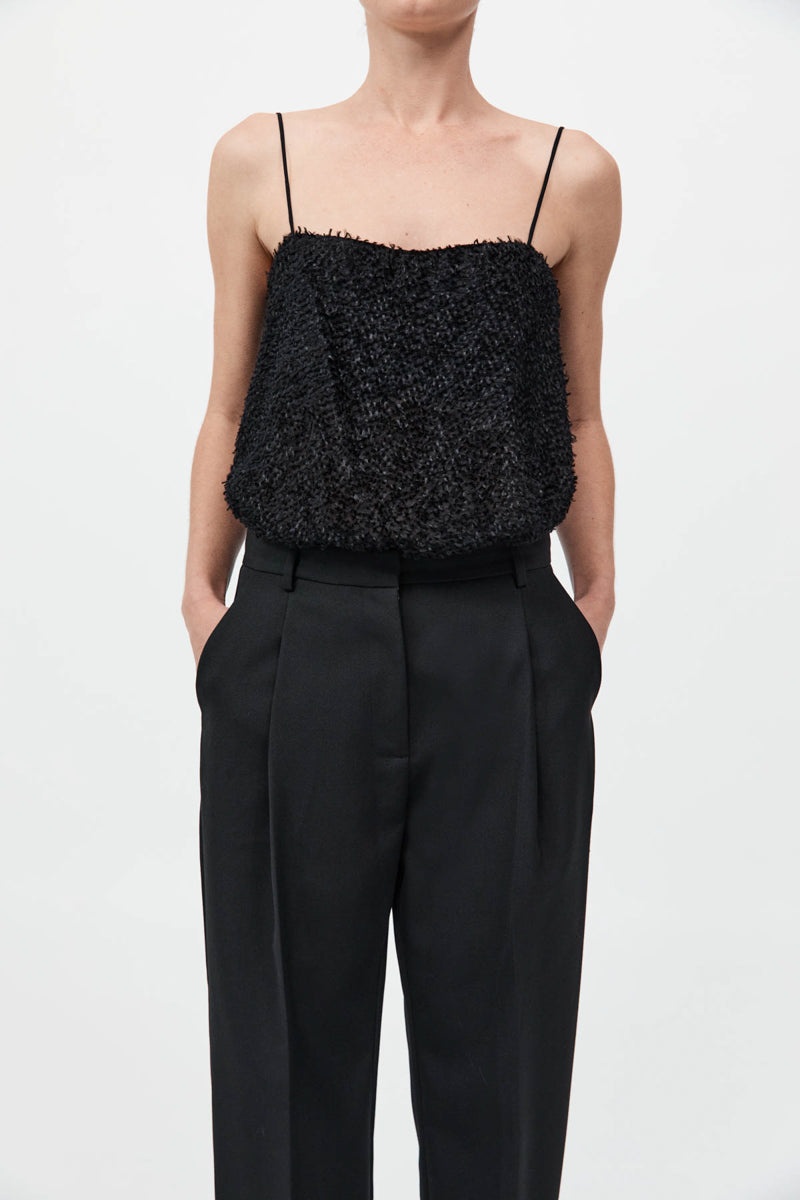 Feathered Silk Cami - Black - 3
