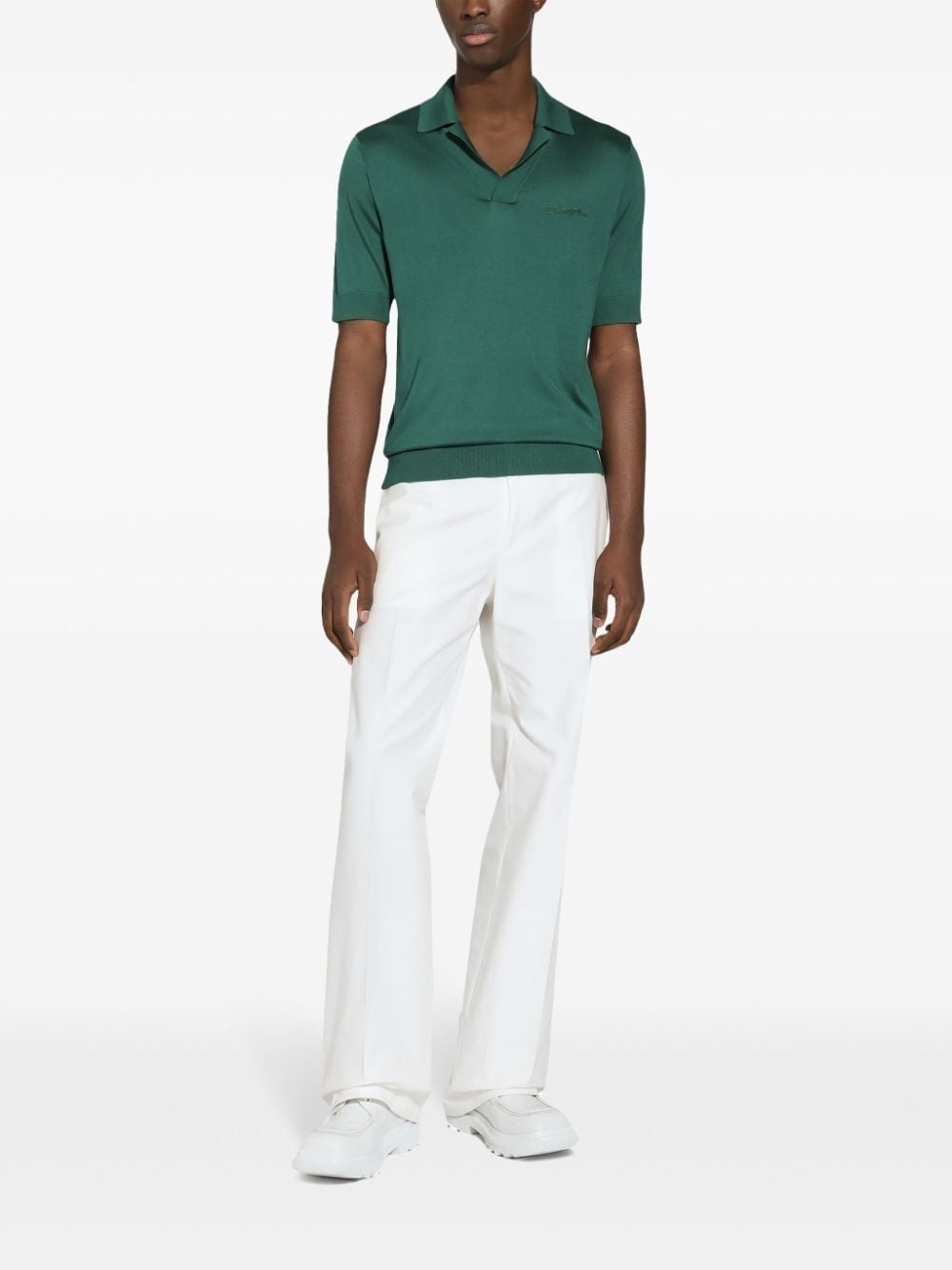 logo-embroidered silk polo shirt - 3