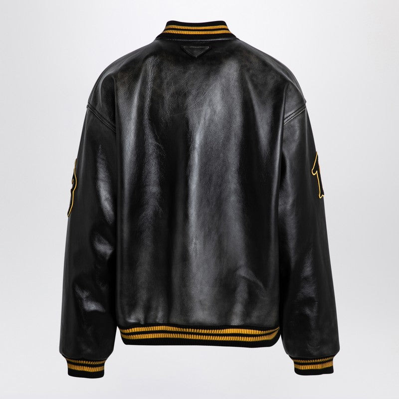 Prada Leather Bomber Vintage Black With Patch Women - 2