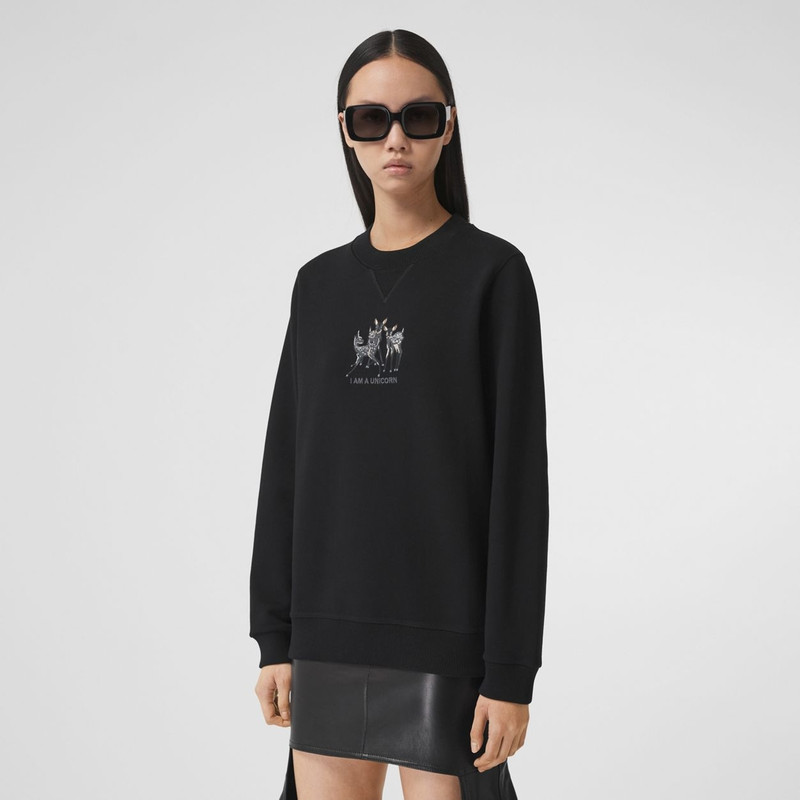 Burberry Embroidered Deer Cotton Oversized Sweatshirt outlook