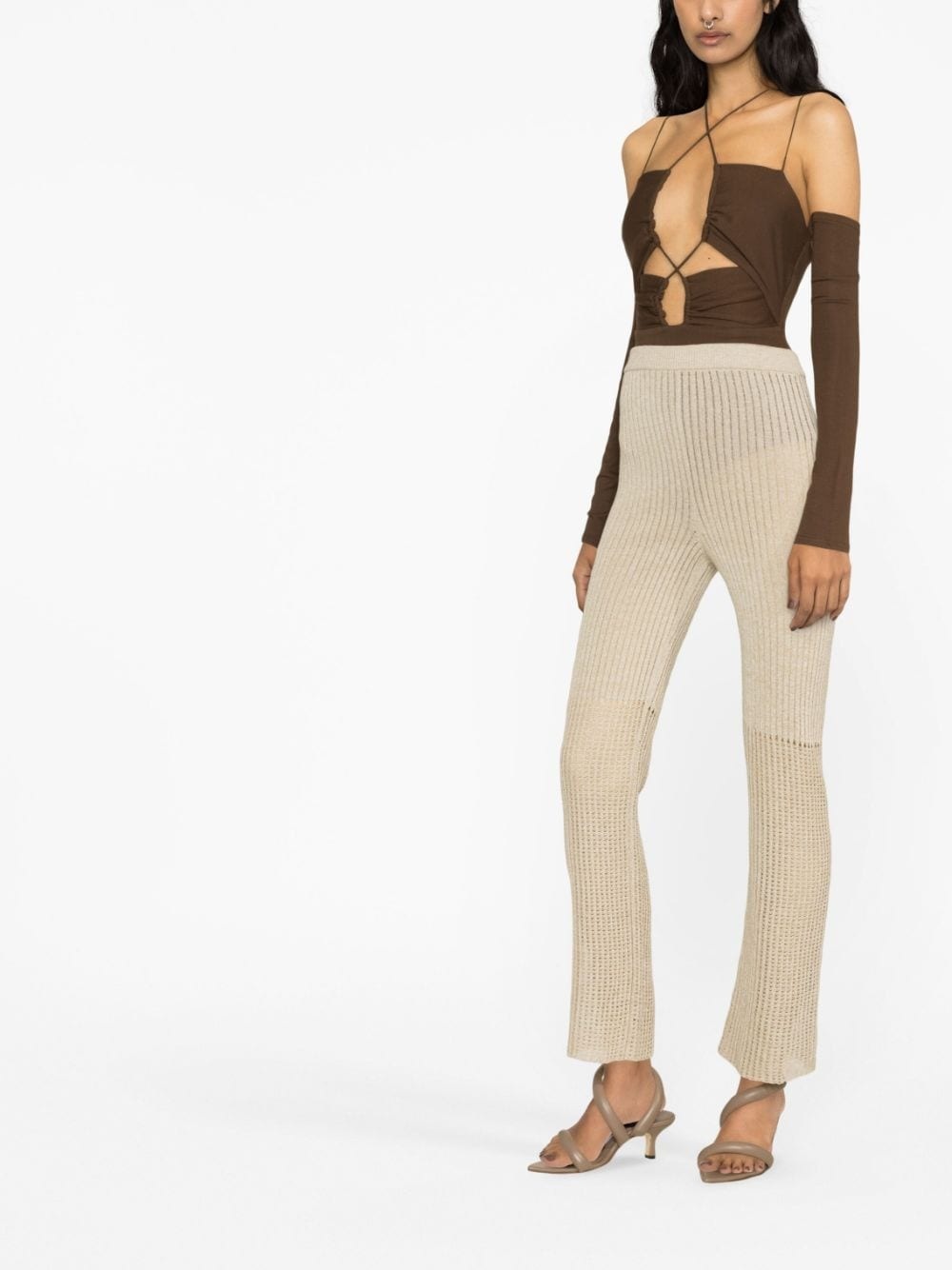 high-waisted ribbed-knit trousers - 4