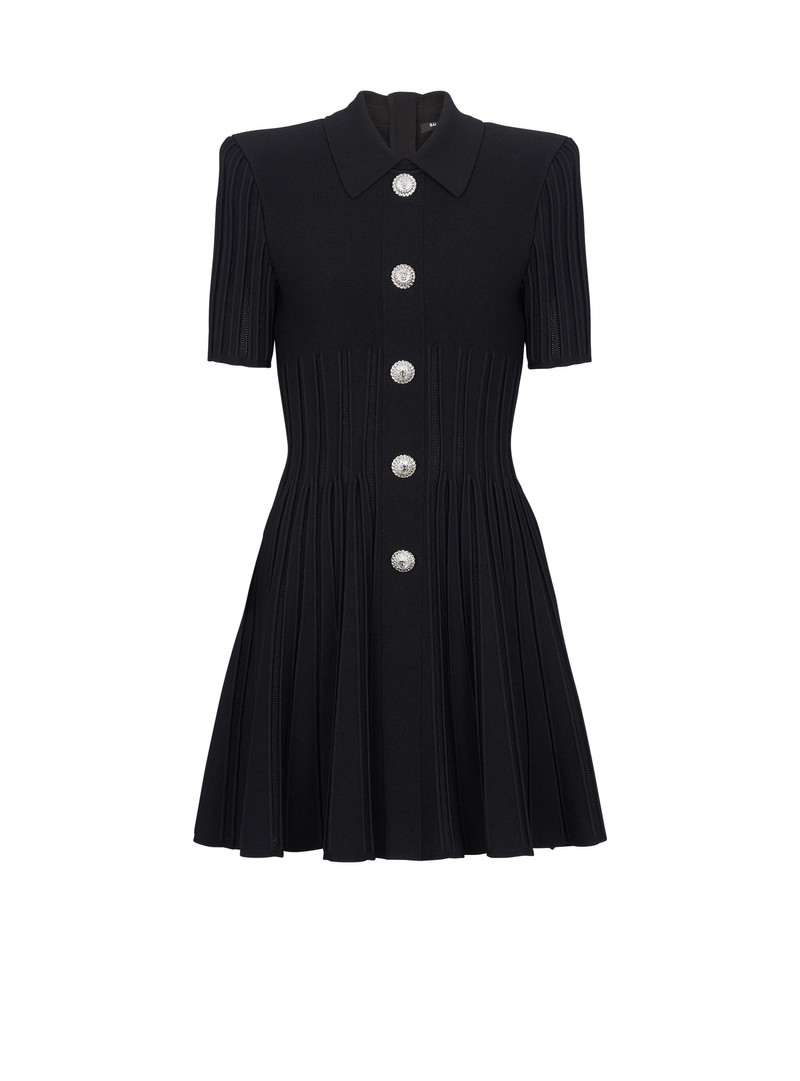 Short flared ribbed knit dress 1