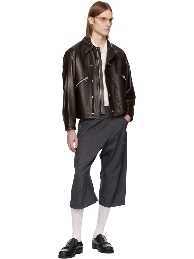 Omar Afridi Brown Drawcord Leather Jacket outlook