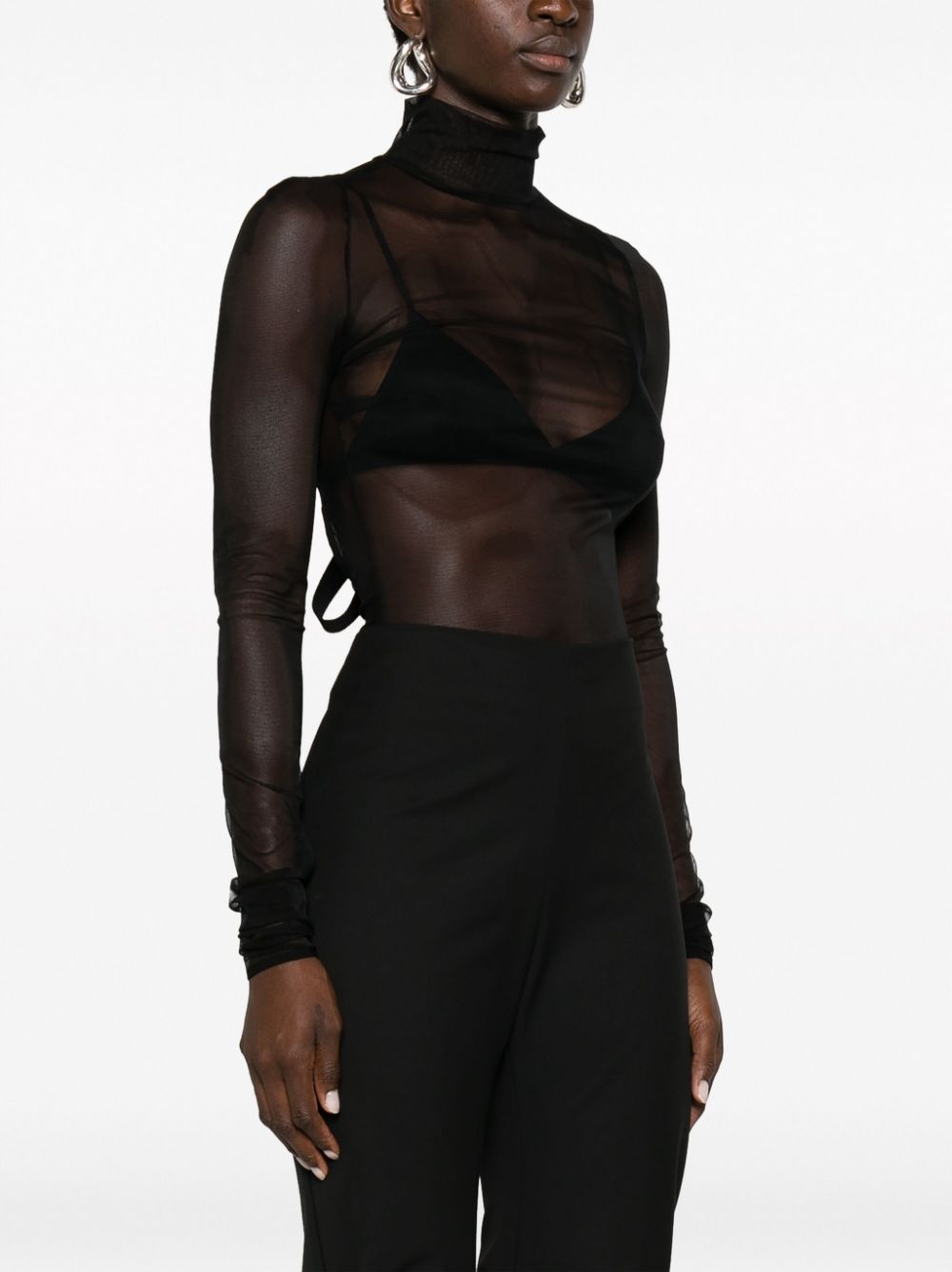 open-back roll-neck sheer top - 3