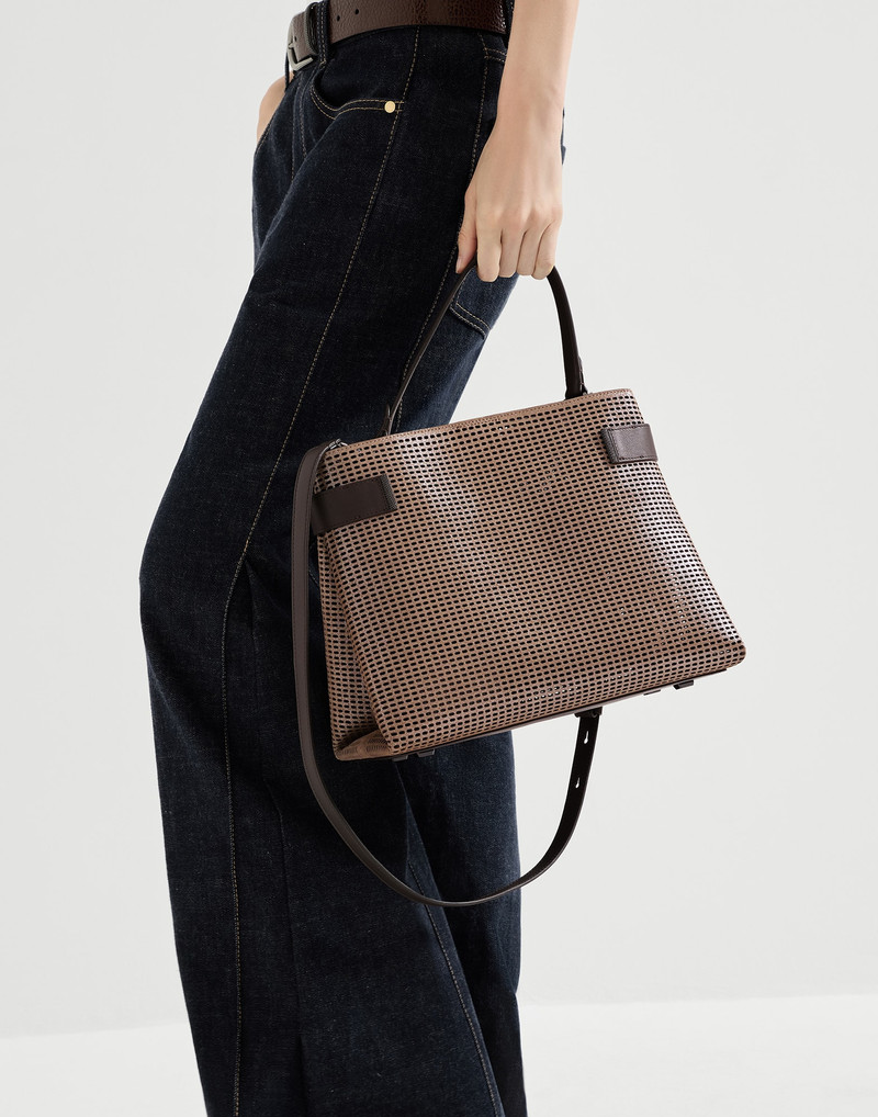 Essence top-handle bag in sparkling net leather with monili 4