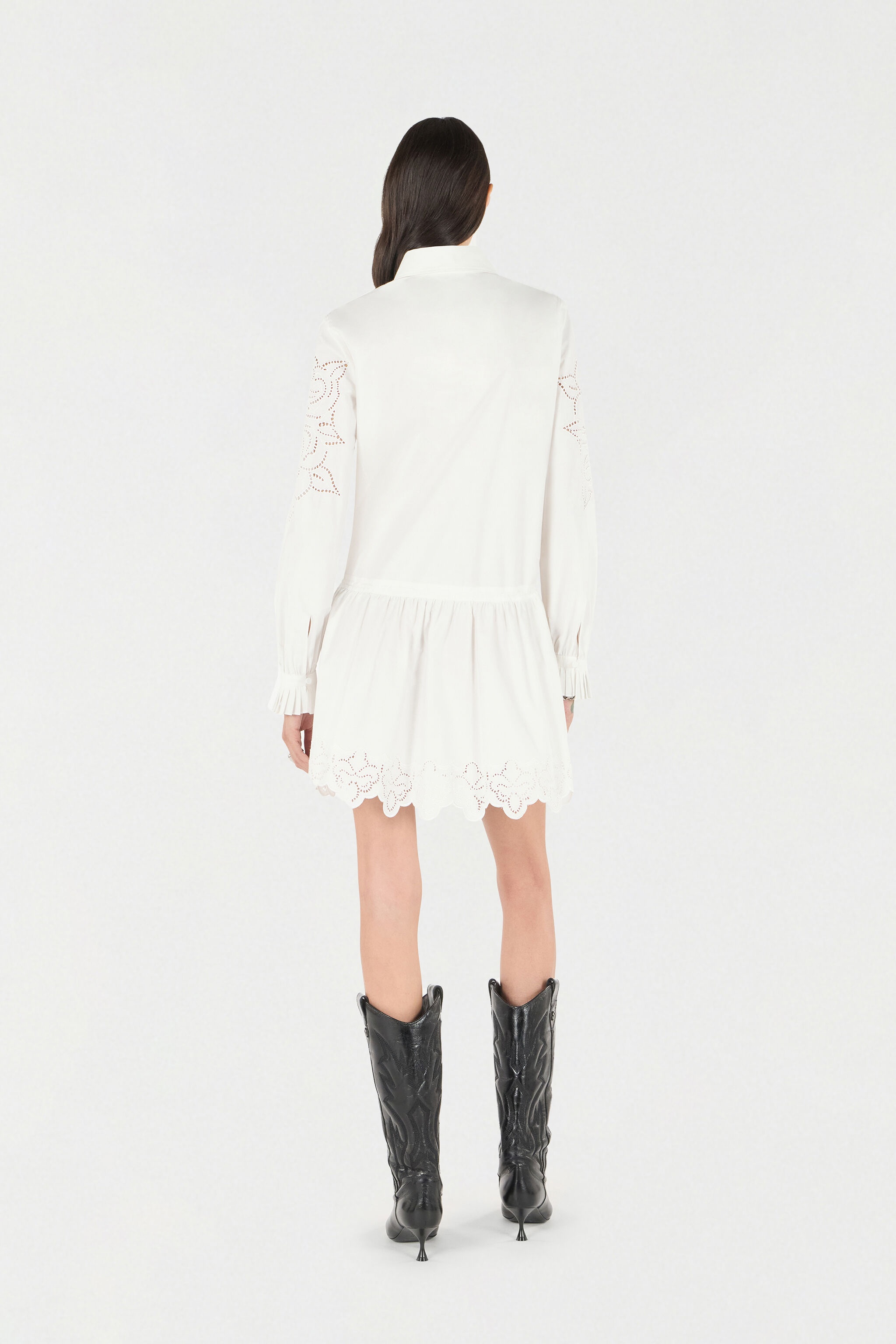 Mini Shirt Dress With Perforated Roses - 4