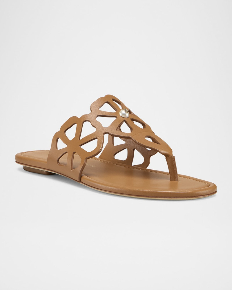 Stuart Weitzman Jasmine Leather Cutout Thong Sandals outlook