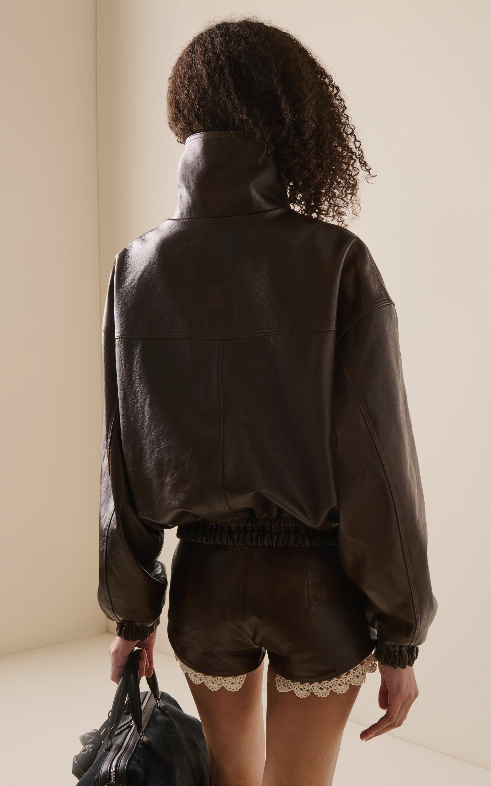 Oversized High Neck Leather Jacket brown - 4