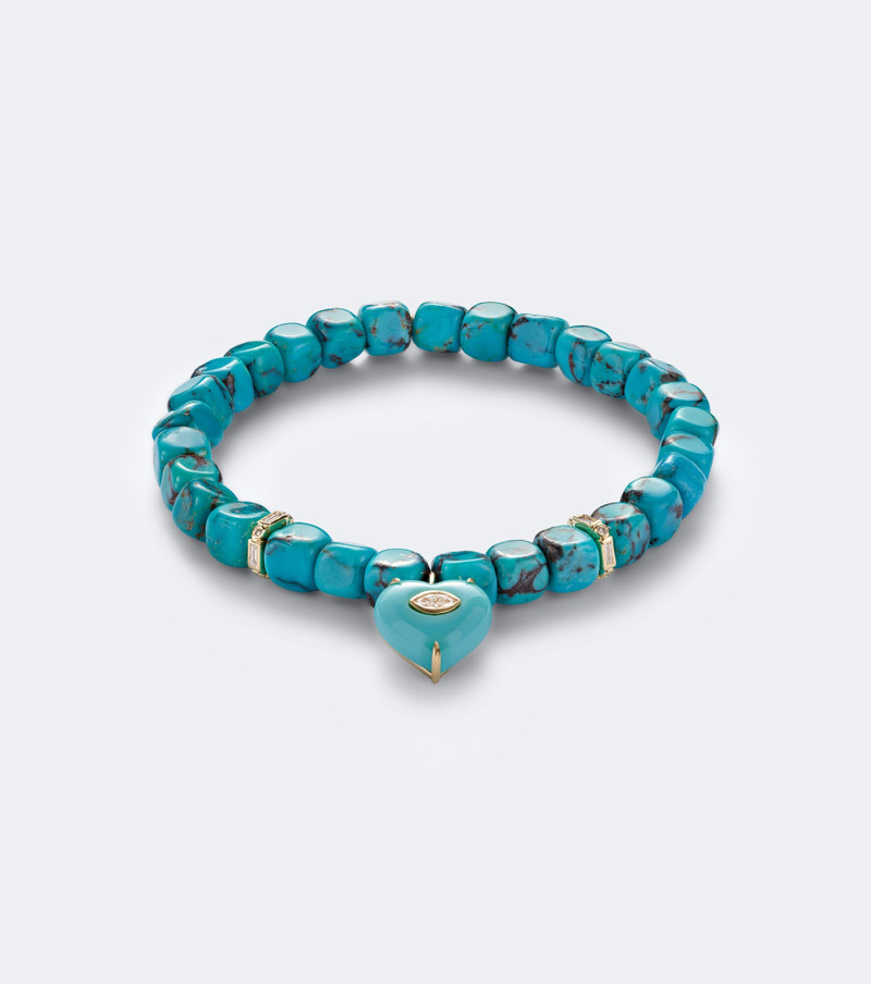 14kt gold beaded bracelet with tuquoise and diamonds 1