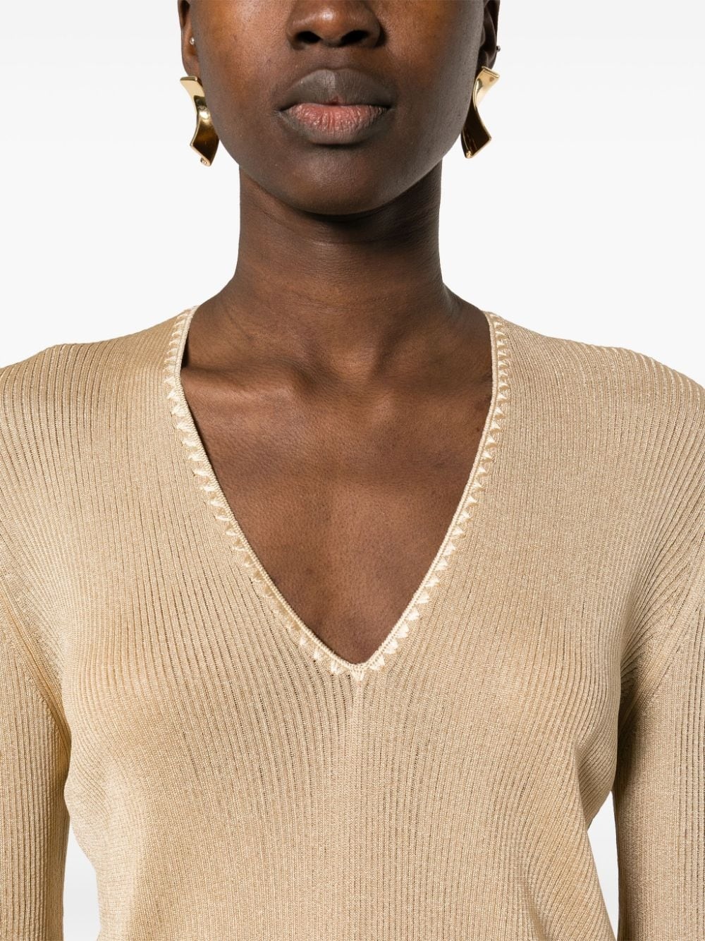 ribbed V-neck jumper - 5