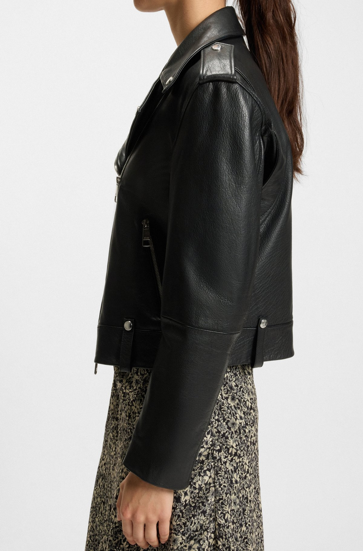 GRAINED-LEATHER JACKET WITH SILVER-TONE TRIMS - 6