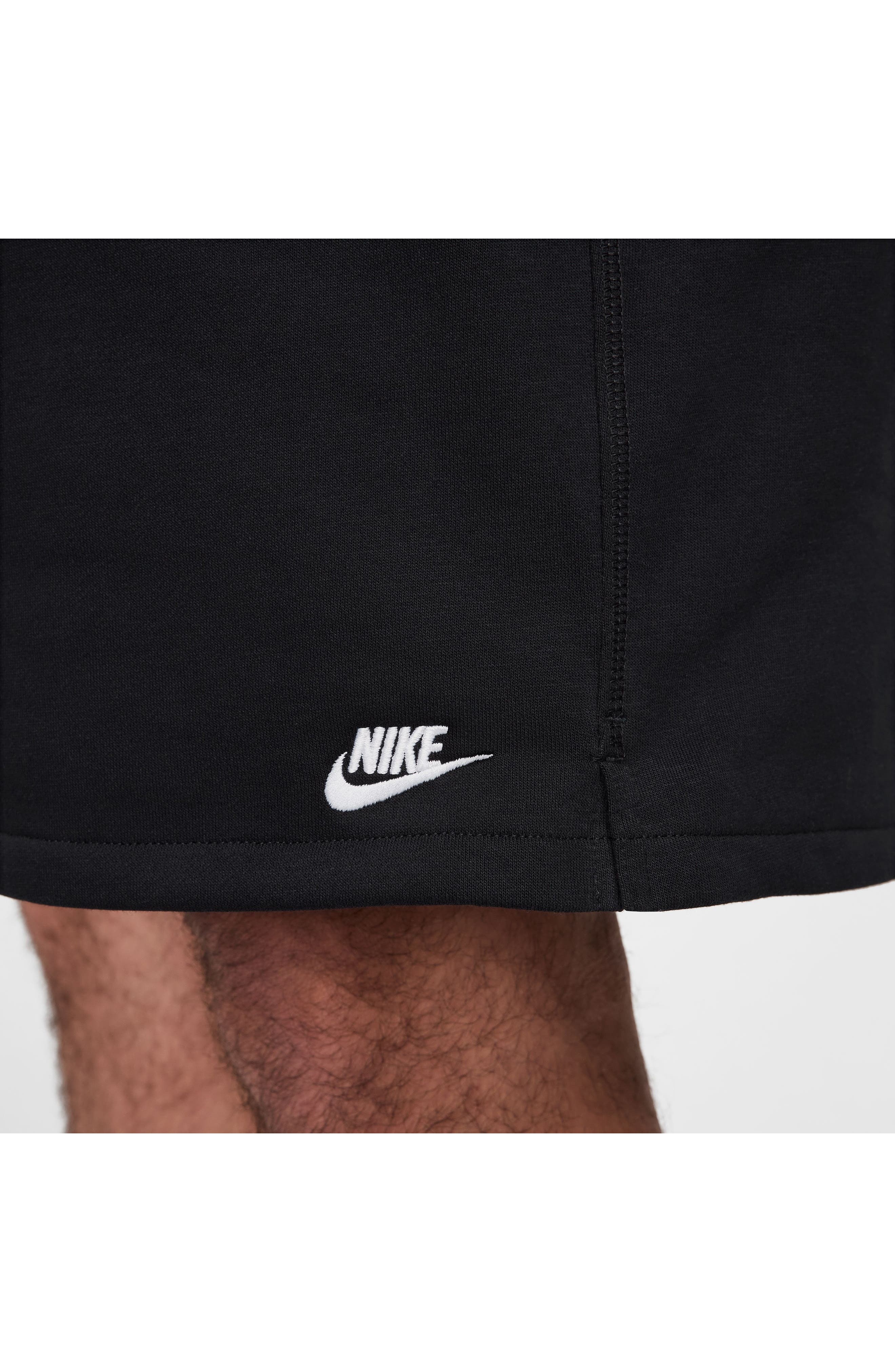Nike Club French Terry Flow Shorts in Black/Black/White at Nordstrom - 8
