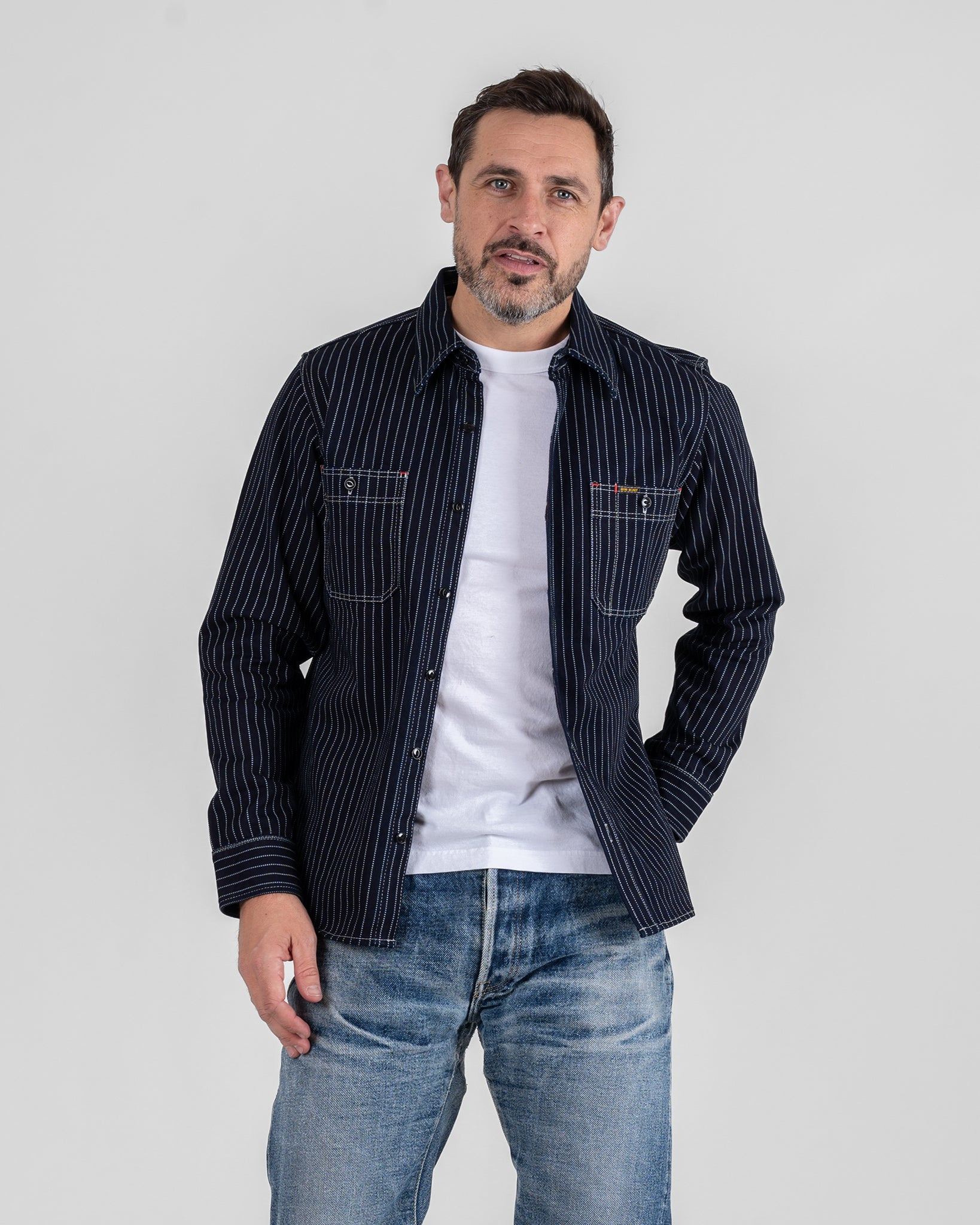 IHSH-266-IND 12oz Wabash Work Shirt - Indigo with Black Buttons - 3