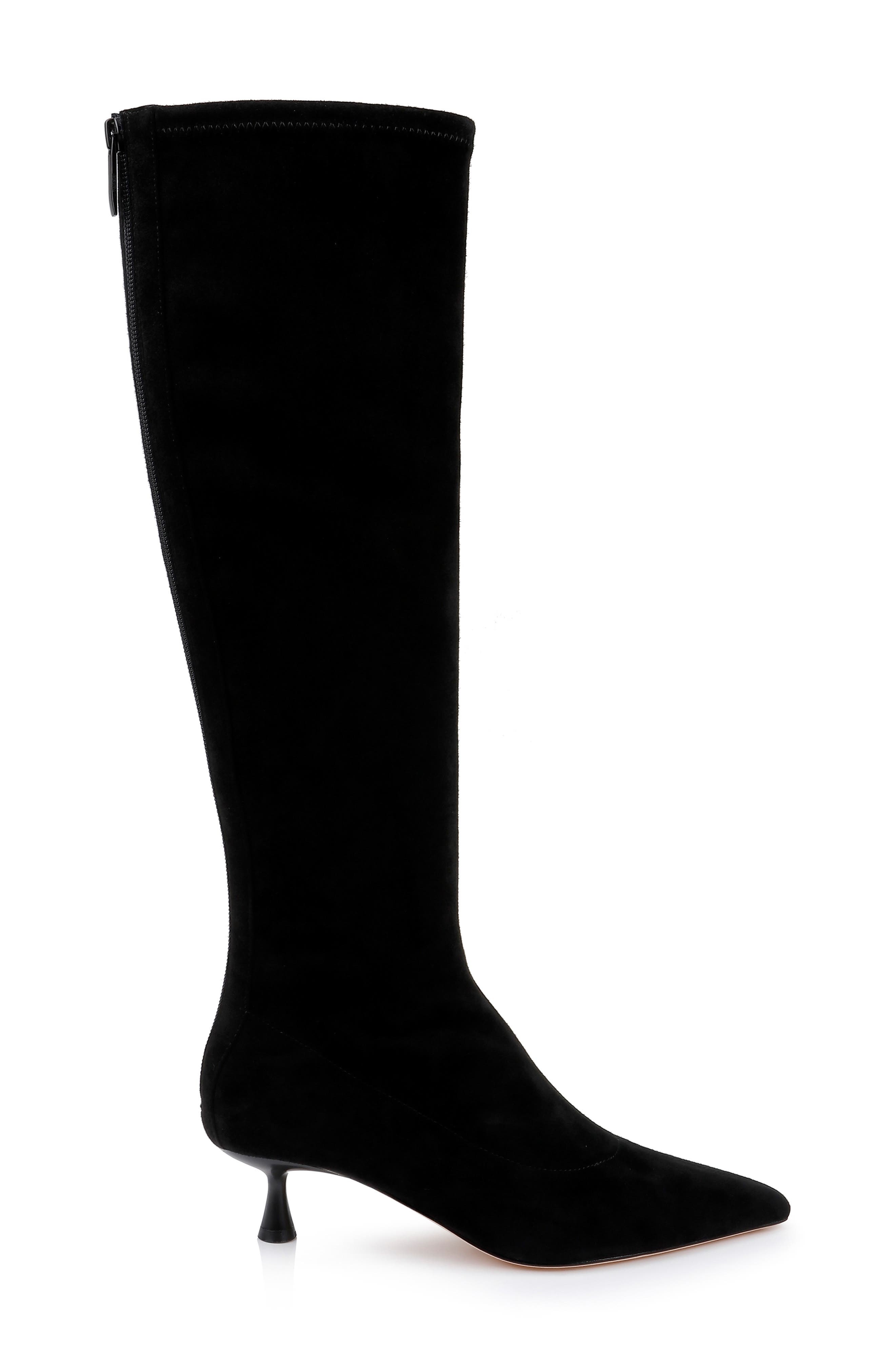 L'AGENCE Emilie Pointed Toe Kitten Heel Knee High Boot in Black Suede at Nordstrom - 3