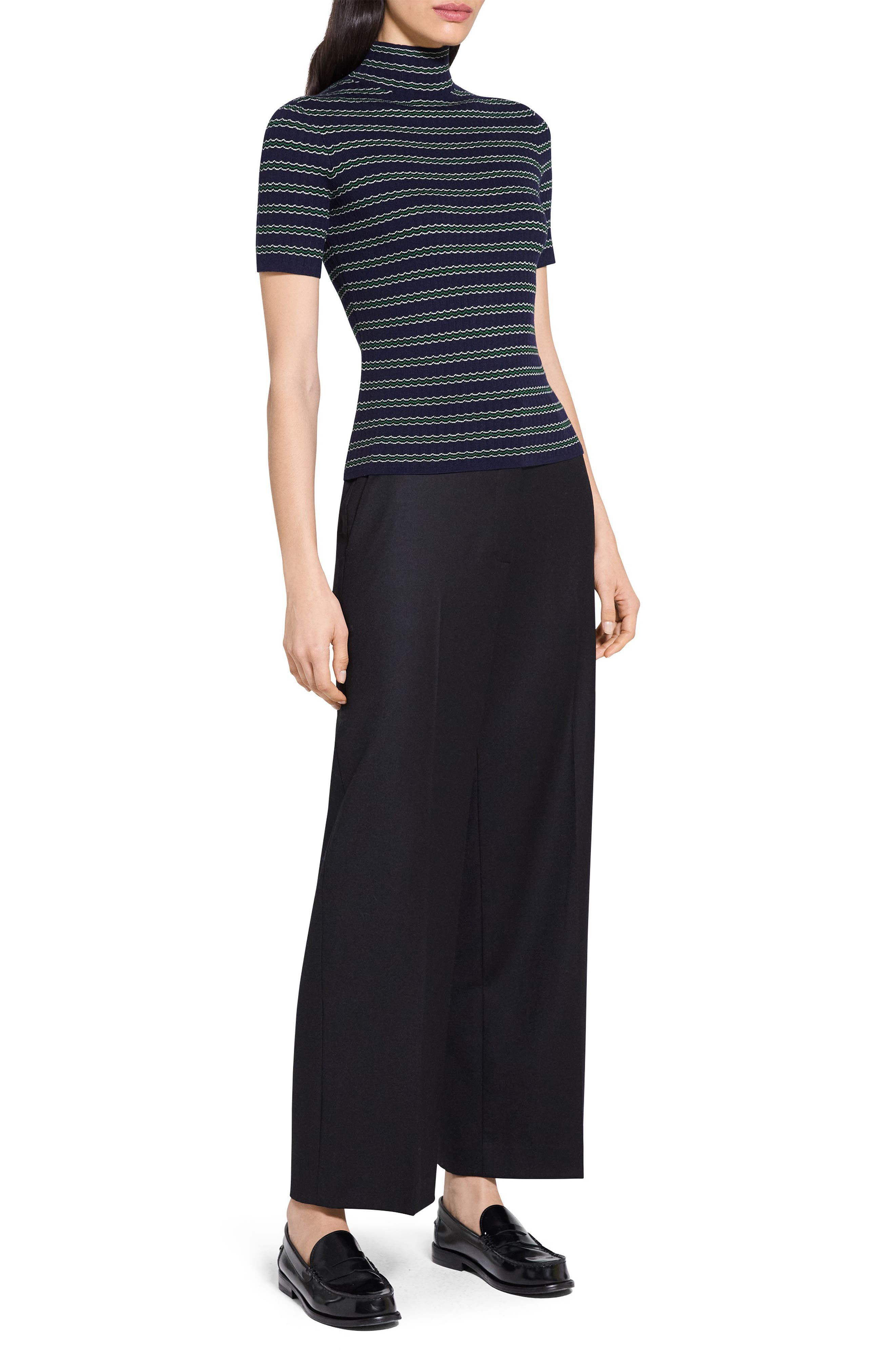 Theory Leenda Stripe Merino Wool Mock Neck Sweater in Deep Navy Multi at Nordstrom - 6