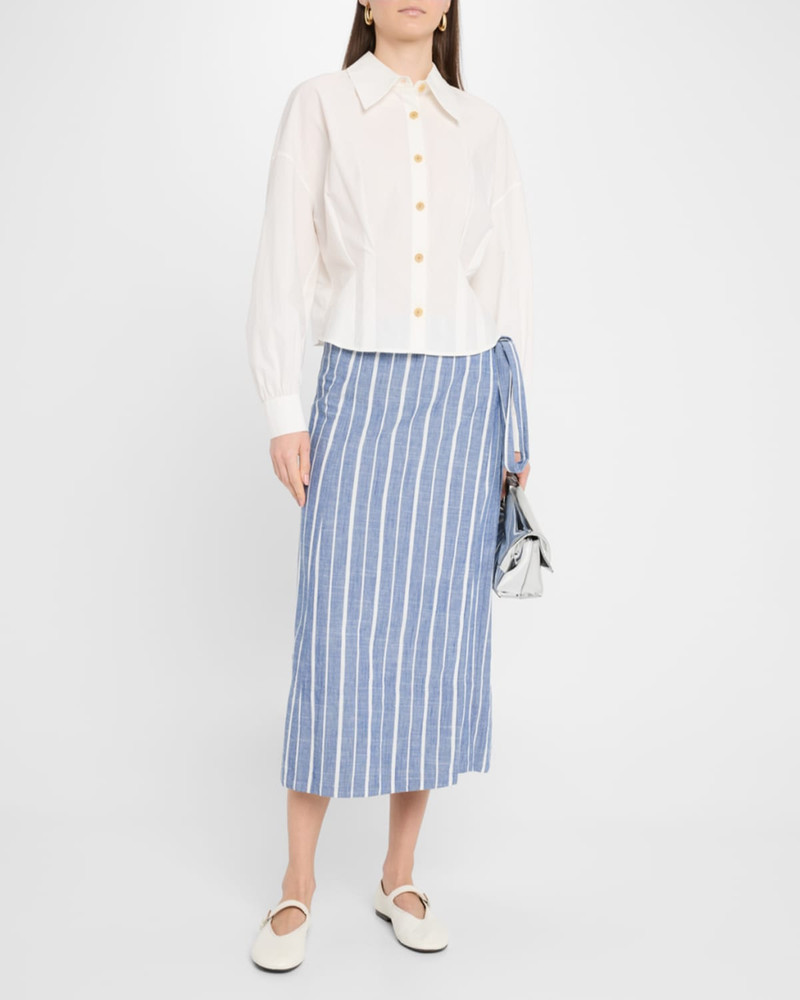 APIECE APART De Vera Striped Cotton Chambray Wrap Skirt outlook