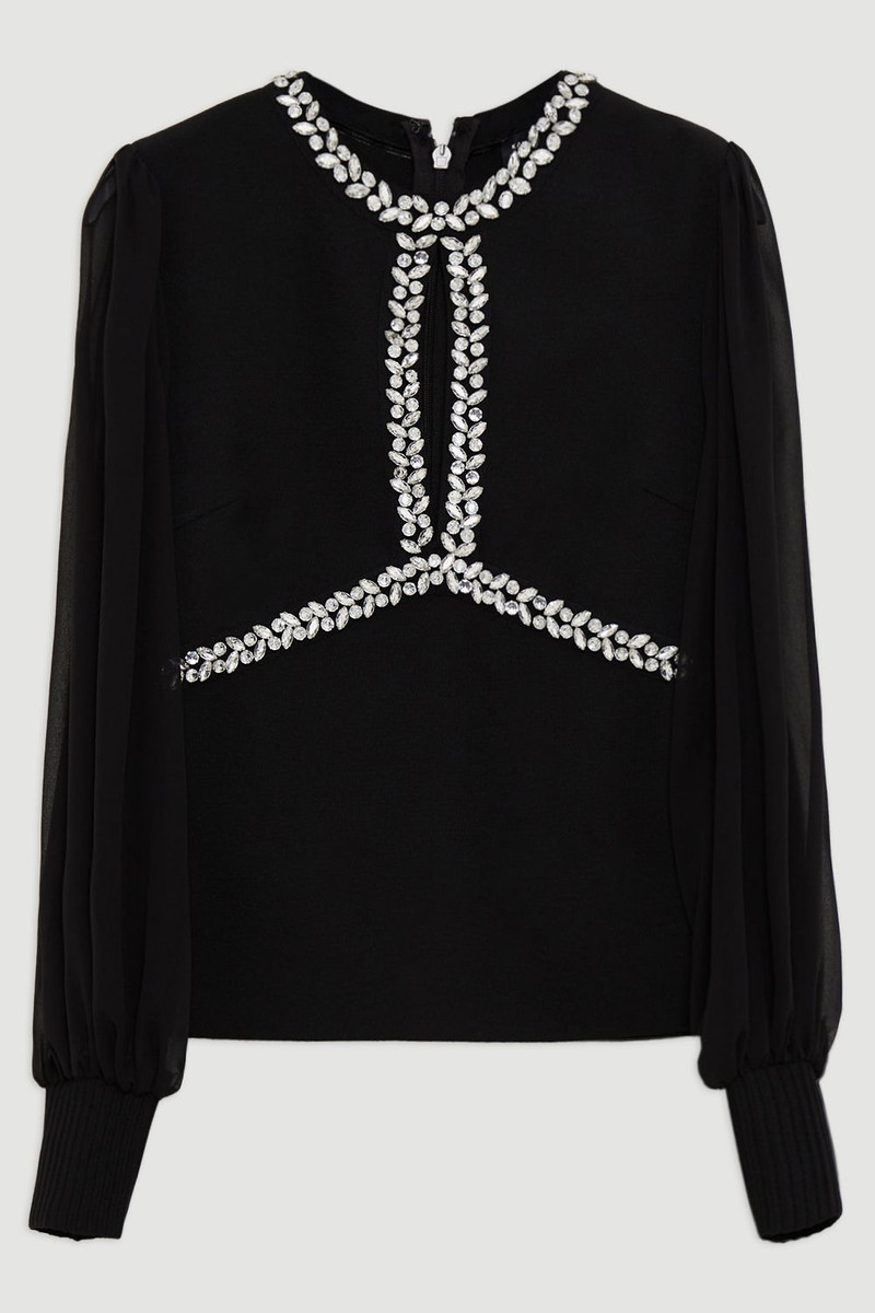 Plus Size Bandage Embellished And Chiffon Sleeve Figure Form Knit Top 4