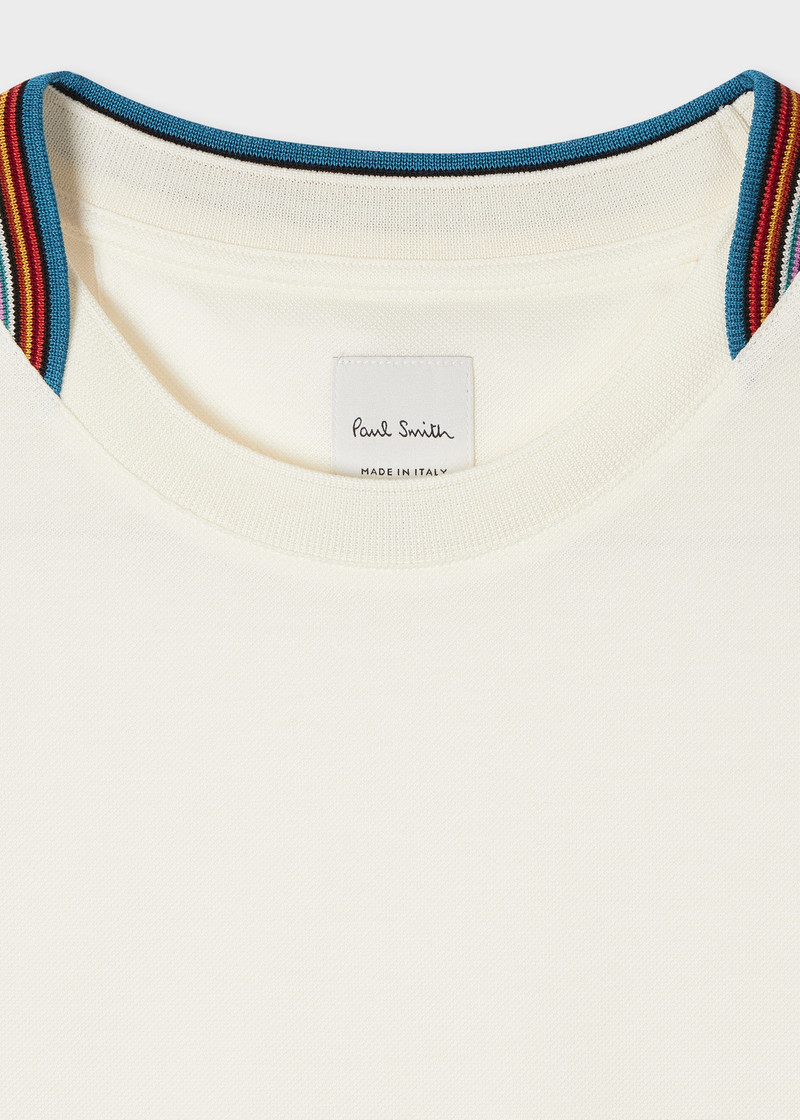 Paul Smith White Mercerised Cotton Pique 'Signature Stripe' Collar T-Shirt outlook
