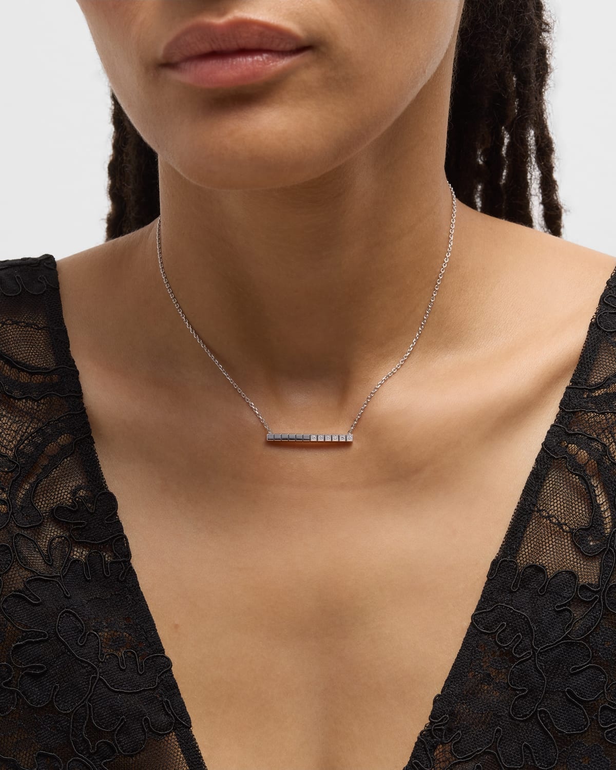 Chopard Ice Cube 18K White Gold Diamond Bar Necklace REVERSIBLE