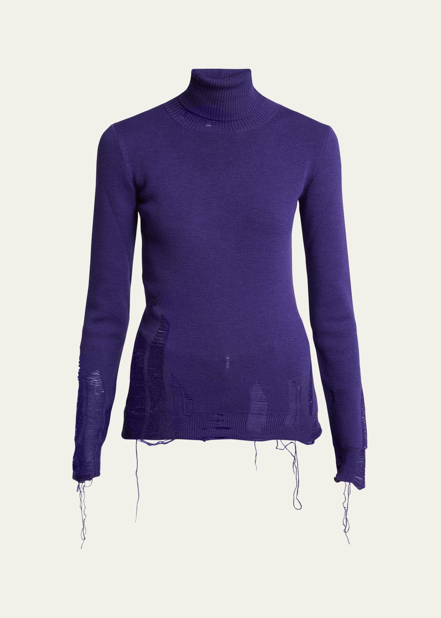 Distressed Turtleneck Pullover - 1