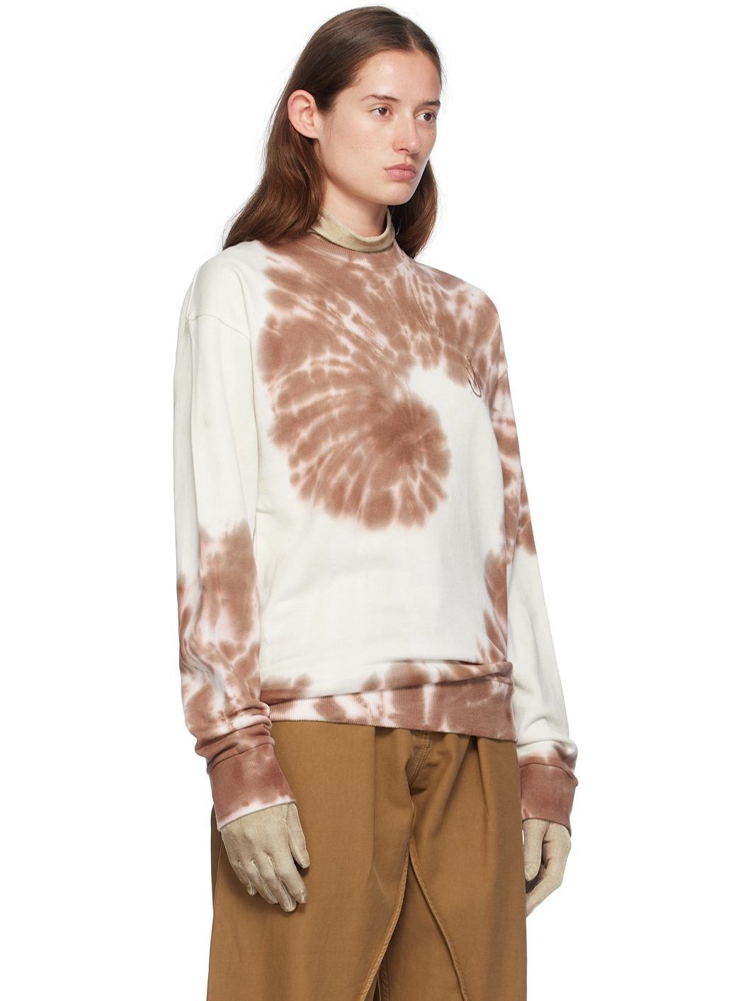 White & Brown Tie-Dye Cat Print Sweatshirt - 2