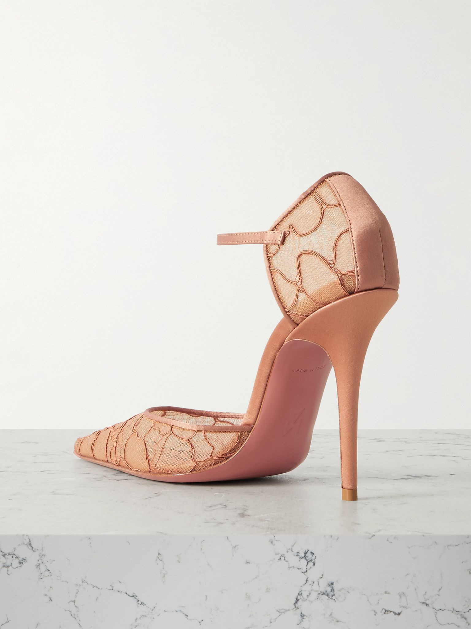 Barbara satin-trimmed corded lace pumps Neutral - 3