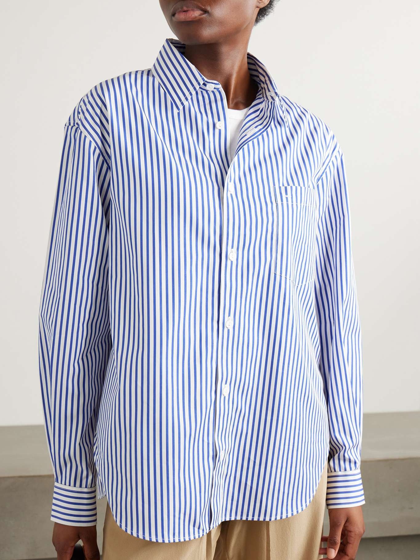 Striped organic cotton-poplin shirt Blue - 3