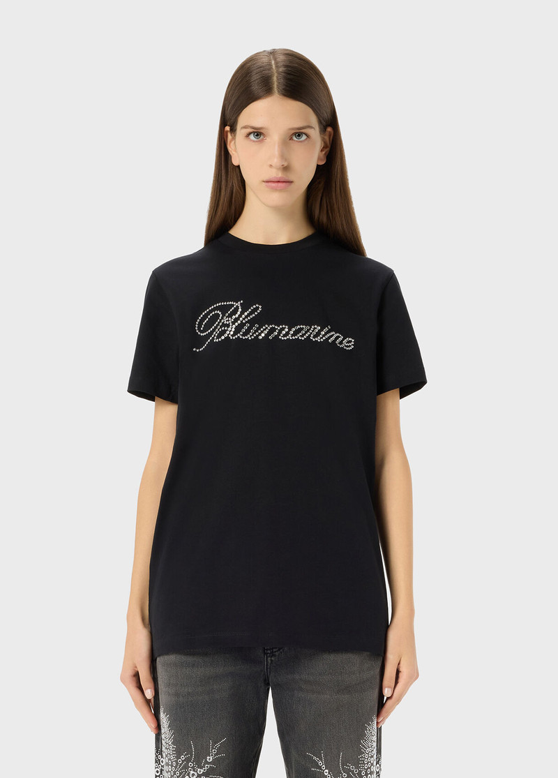 Blumarine T-SHIRT WITH GLASS RHINESTONE LOGO outlook