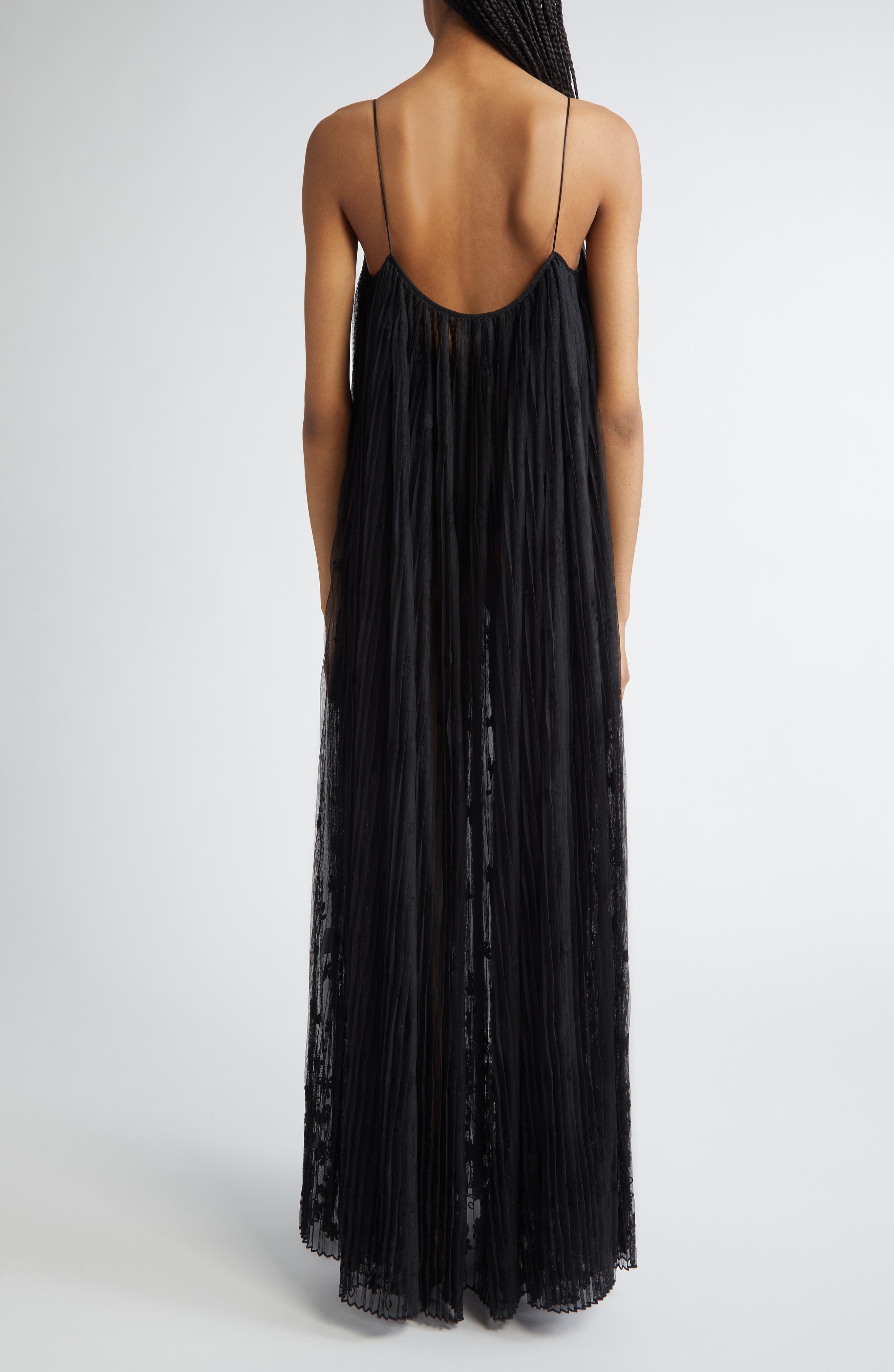 TOTEME Floral Plissé Tulle Maxi Dress in Black at Nordstrom - 2