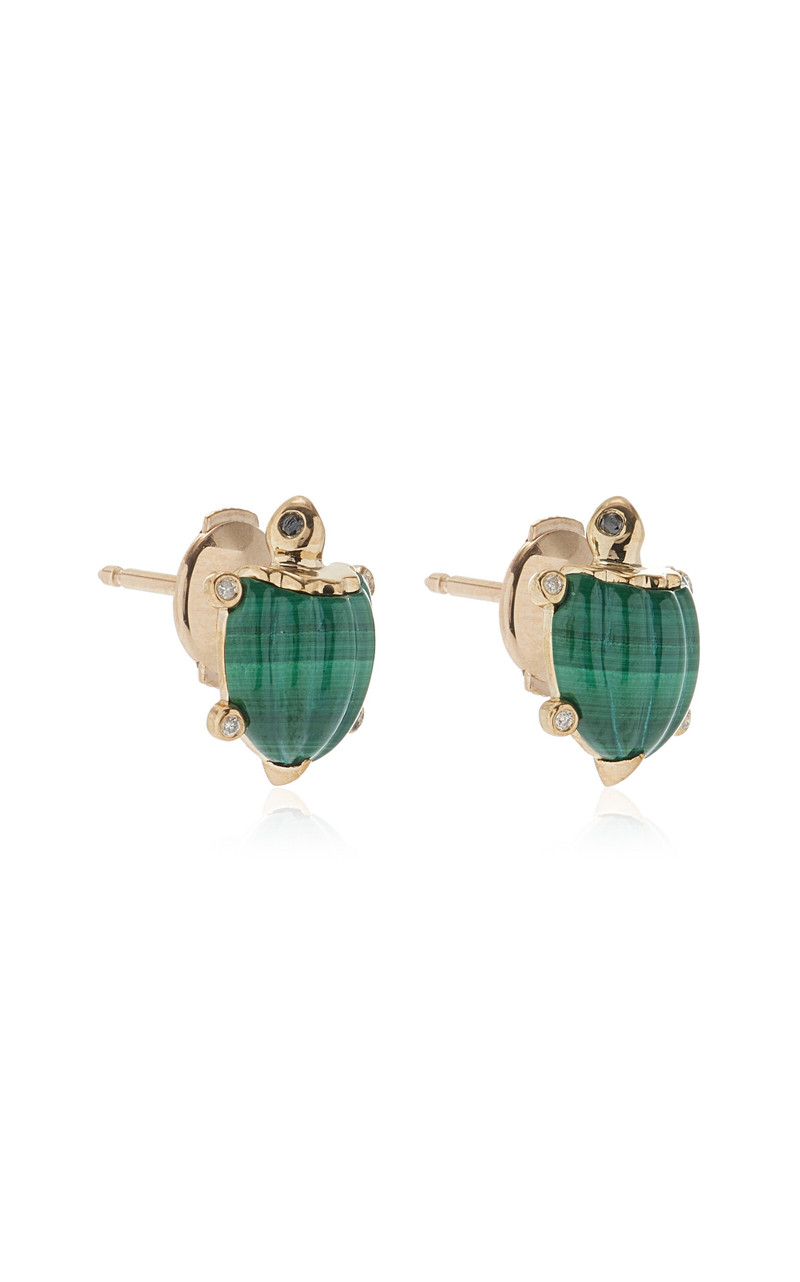 9K 노란색 골드 Malachite, 다이아몬드 귀걸이 녹색 3