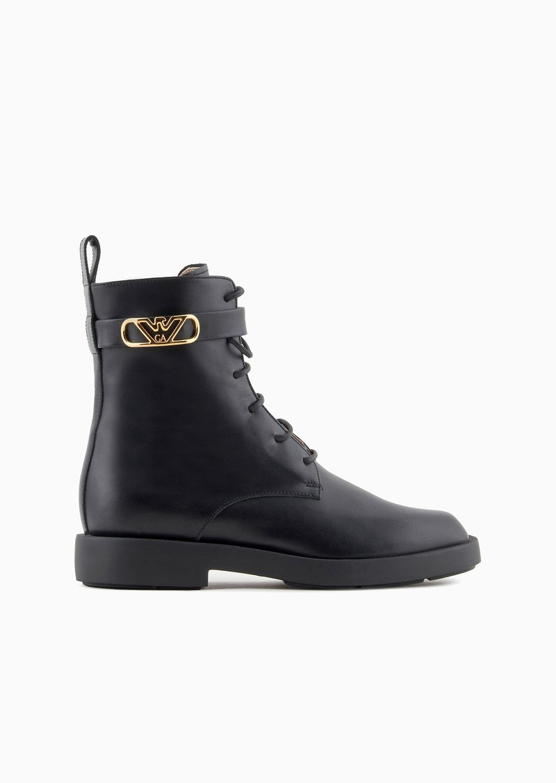 Leather lace-up ankle boots with Icon logo strap 1