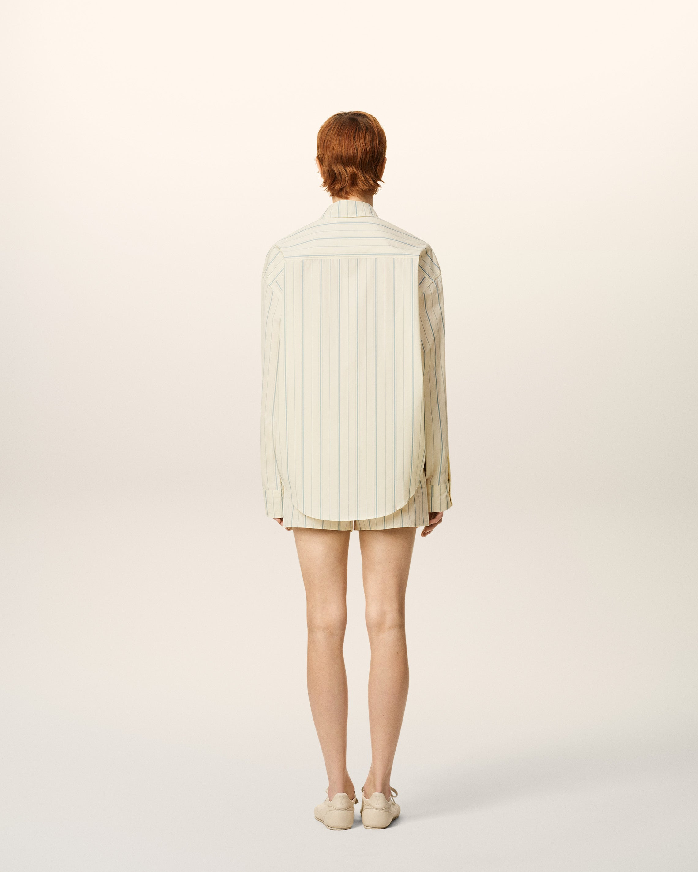 BEIGE COTTON  BOXY FIT STRIPED SHIRT - 4