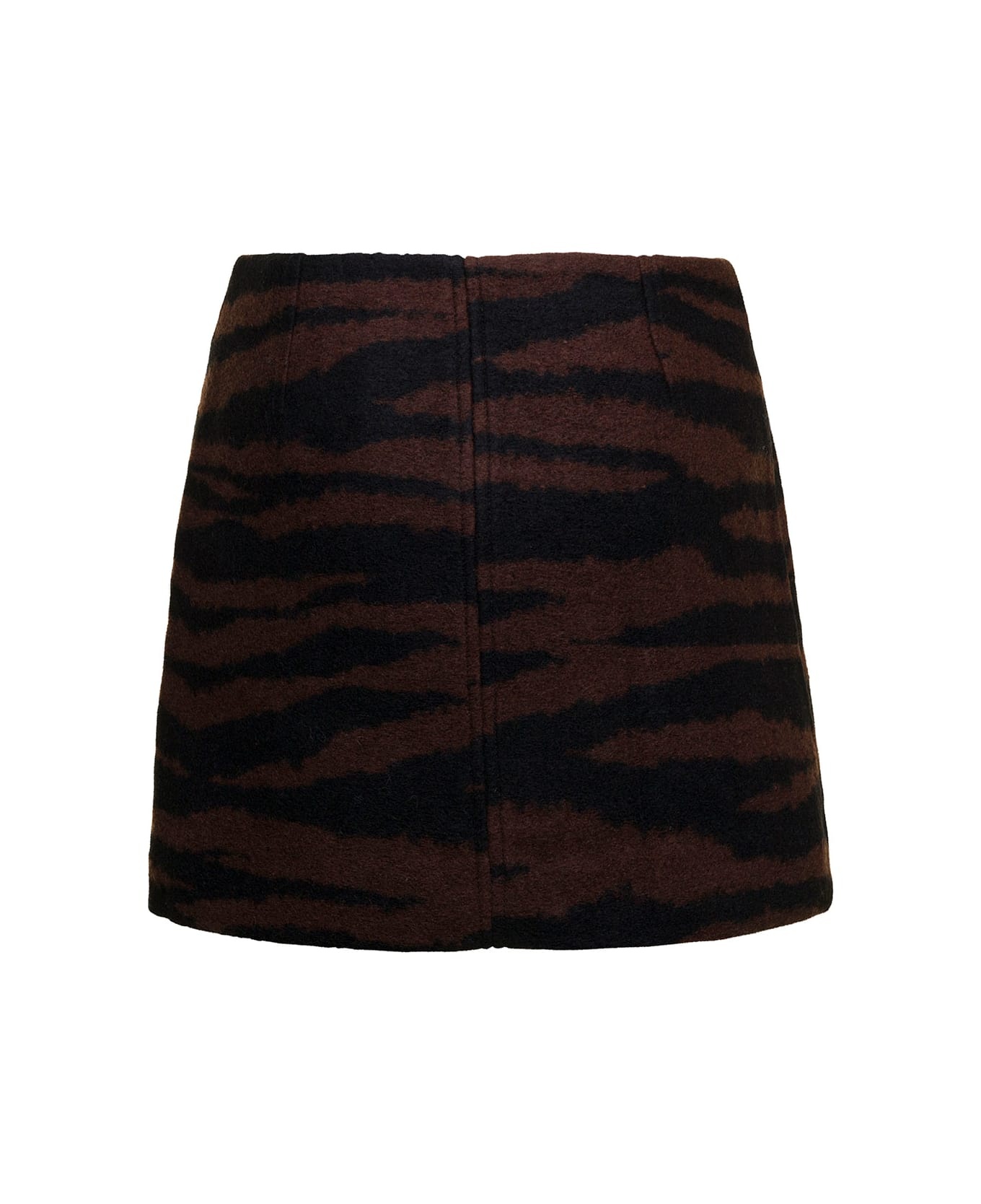 Brown And Black Mini-skirt With Zip And Zebra Print In Wool Woman - 2